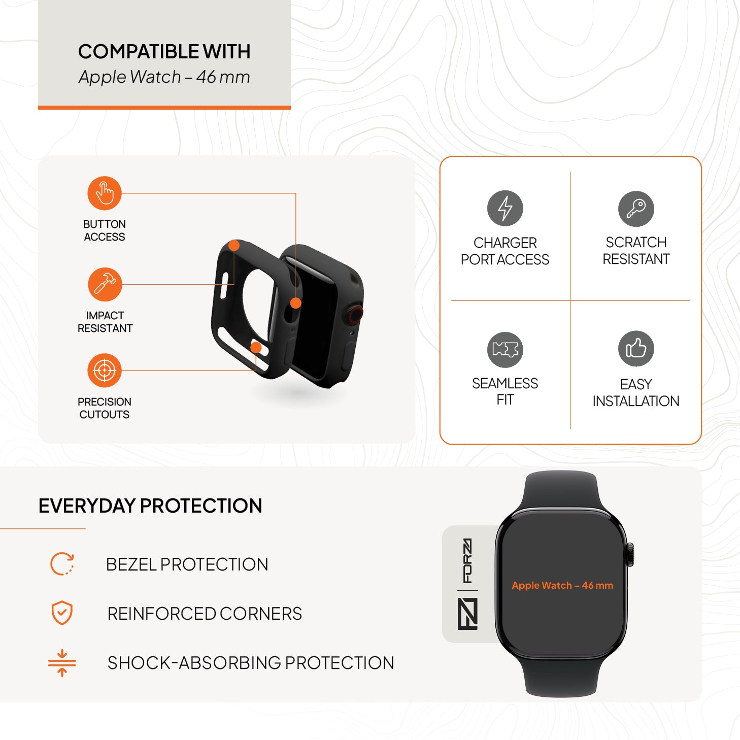 FORZA 46mm TPU Bumper Case for Apple Watch – Black