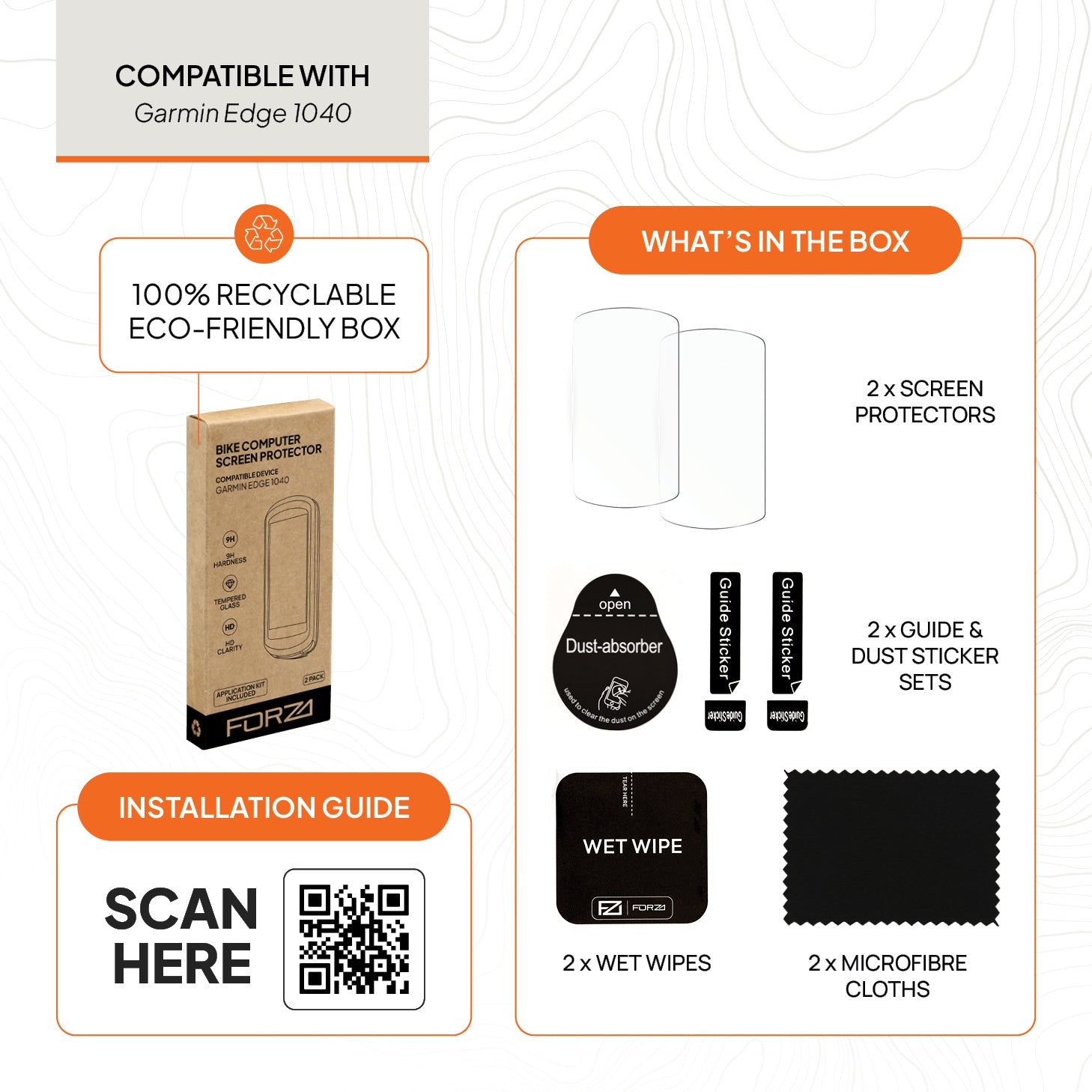 FORZA Tempered Glass Screen Protector for Garmin Edge 1040/1040 Solar - (2 Pack)