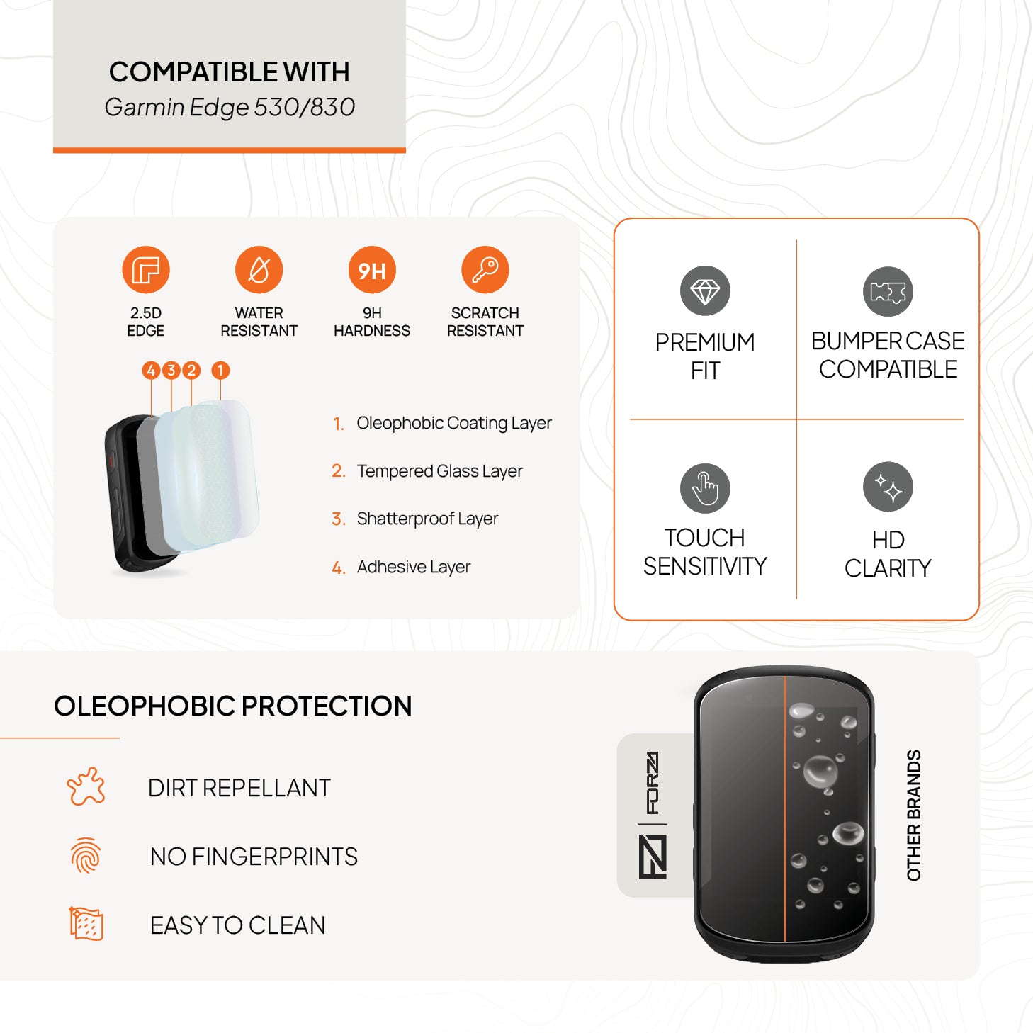 FORZA Tempered Glass Screen Protector for Garmin Edge 530 / 830 (2 Pack)