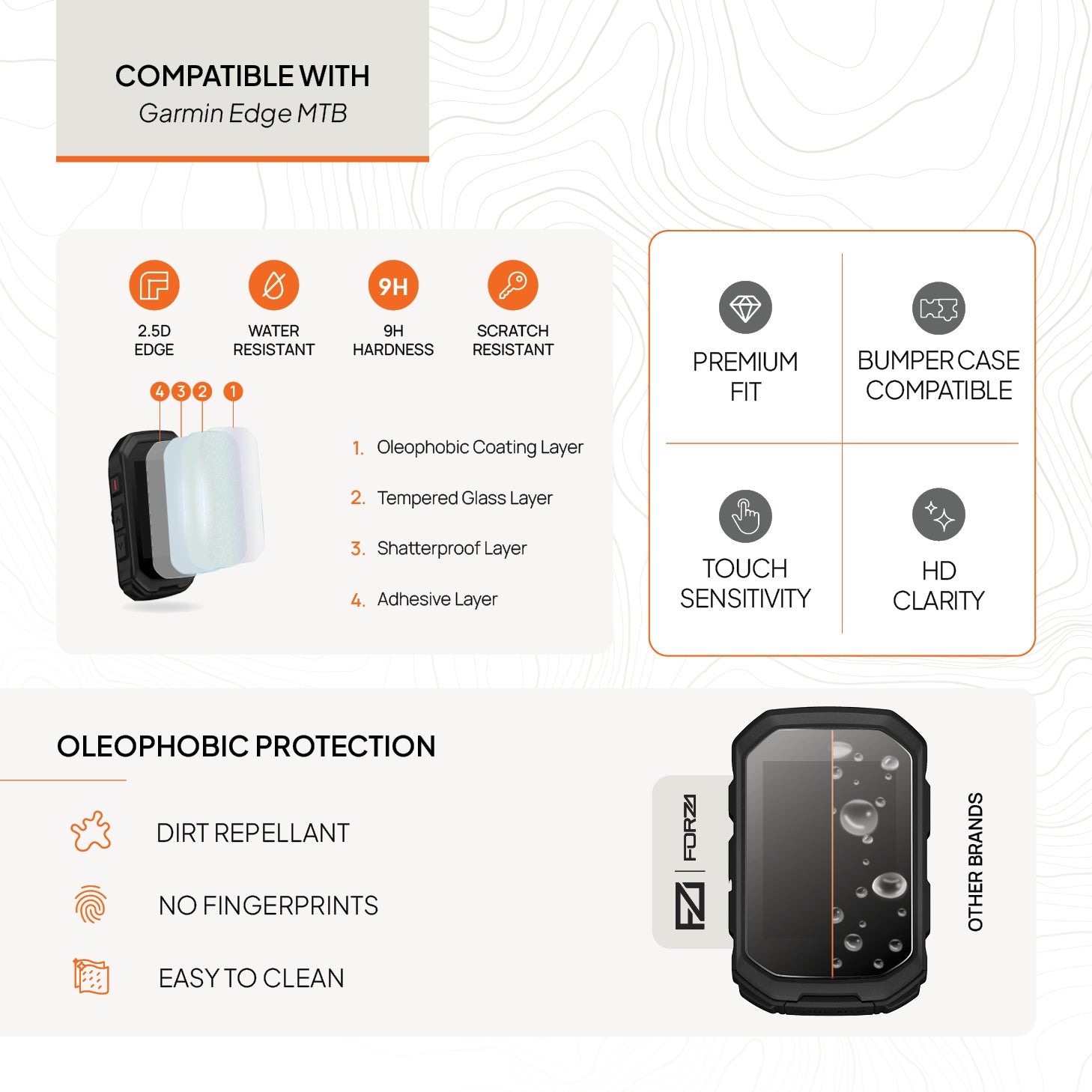 FORZA Tempered Glass Screen Protector for Garmin Edge MTB (2 Pack)