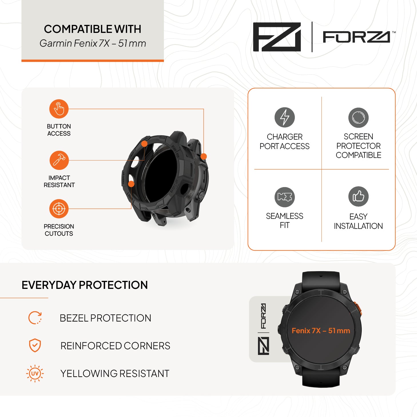 FORZA Bumper Watch Case for Garmin Fenix 7X (Black)