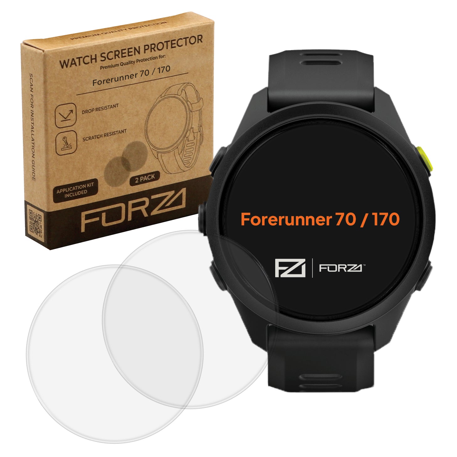 2-Pack FORZA Tempered Glass Screen Protector for Garmin Forerunner 70 / 170