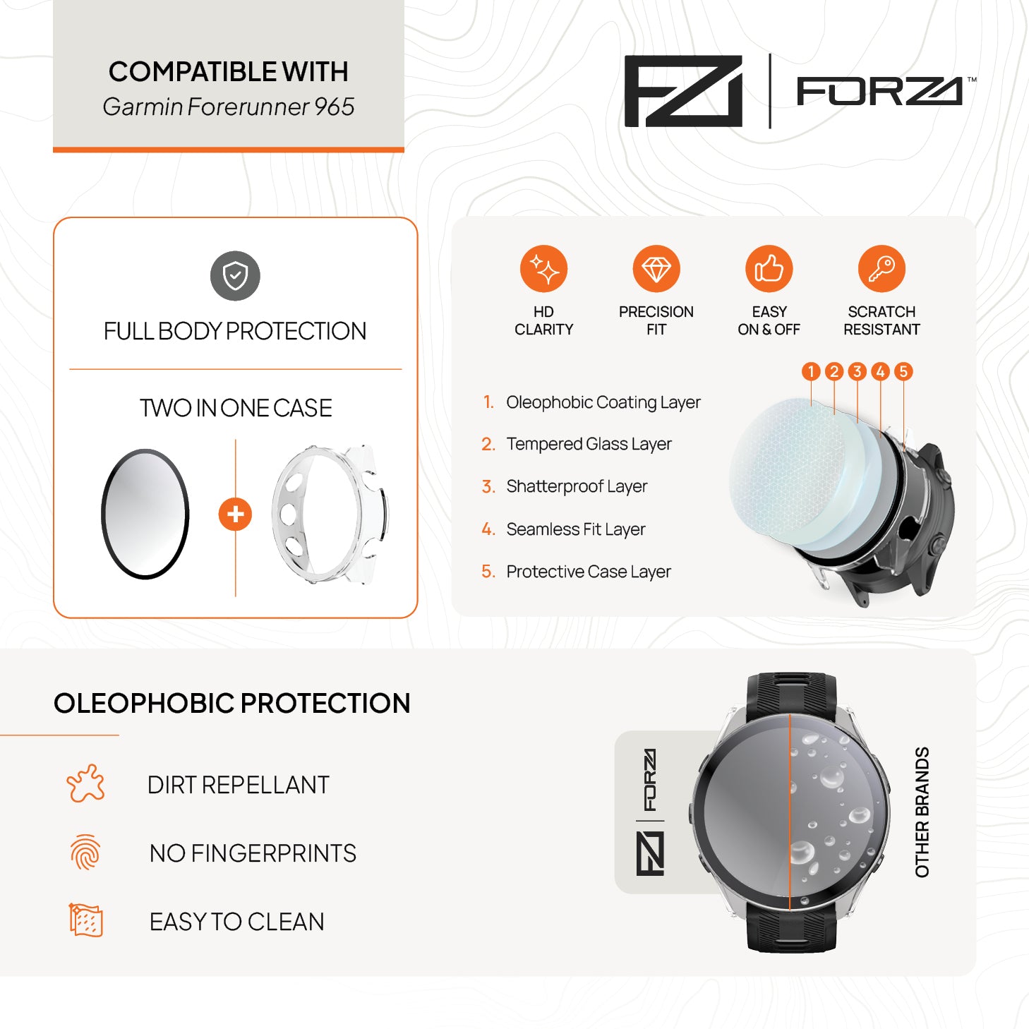 FORZA Tempered Film Watch Case for Garmin Forerunner 965