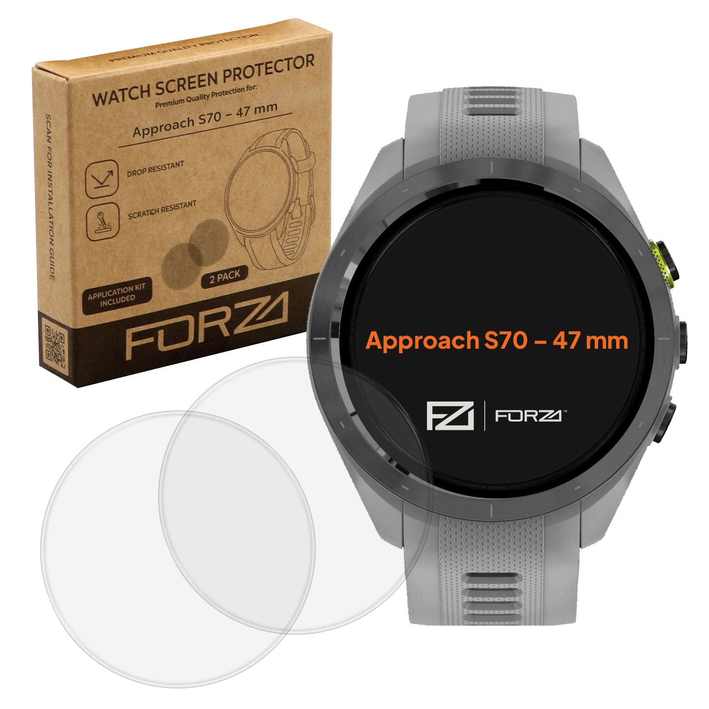 FORZA Tempered Glass Screen Protector for Approach S70 – 47 mm (2 Pack)