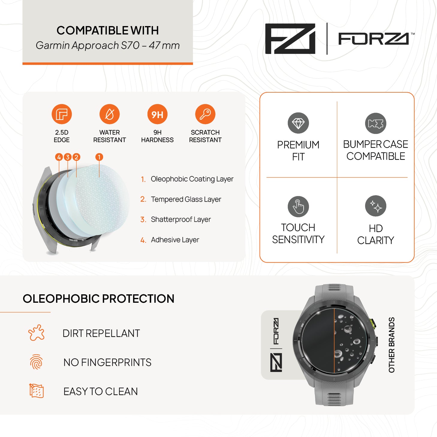 FORZA Tempered Glass Screen Protector for Approach S70 – 47 mm (2 Pack)