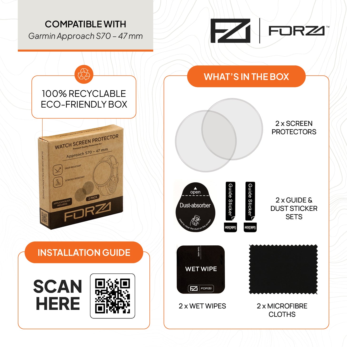 FORZA Tempered Glass Screen Protector for Approach S70 – 47 mm (2 Pack)