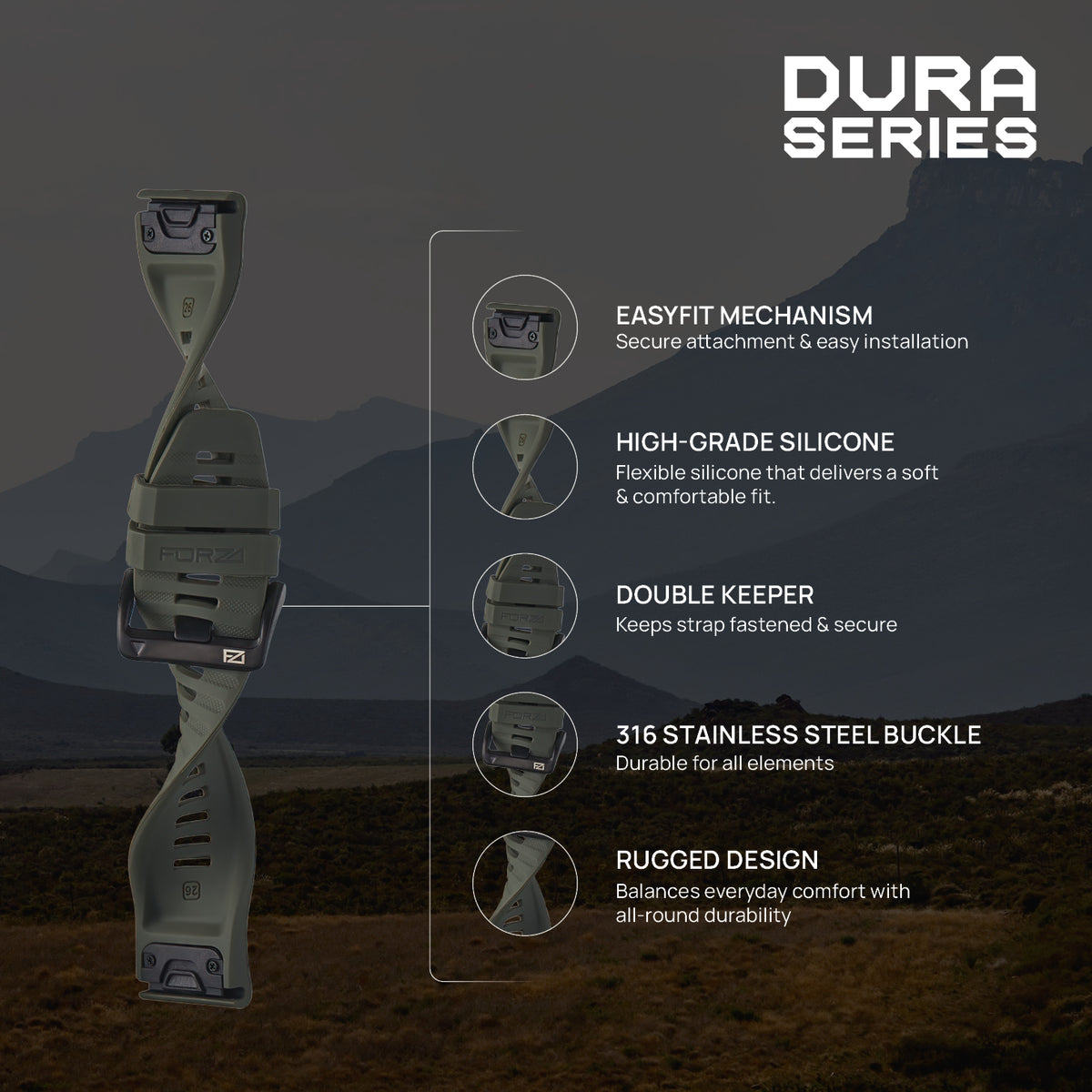 FORZA 26mm EasyFit Dura Watch Strap for Garmin