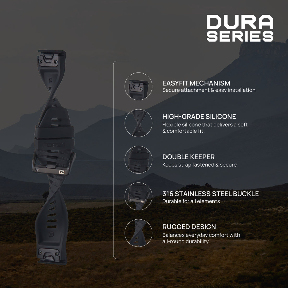FORZA 26mm EasyFit Dura Watch Strap for Garmin