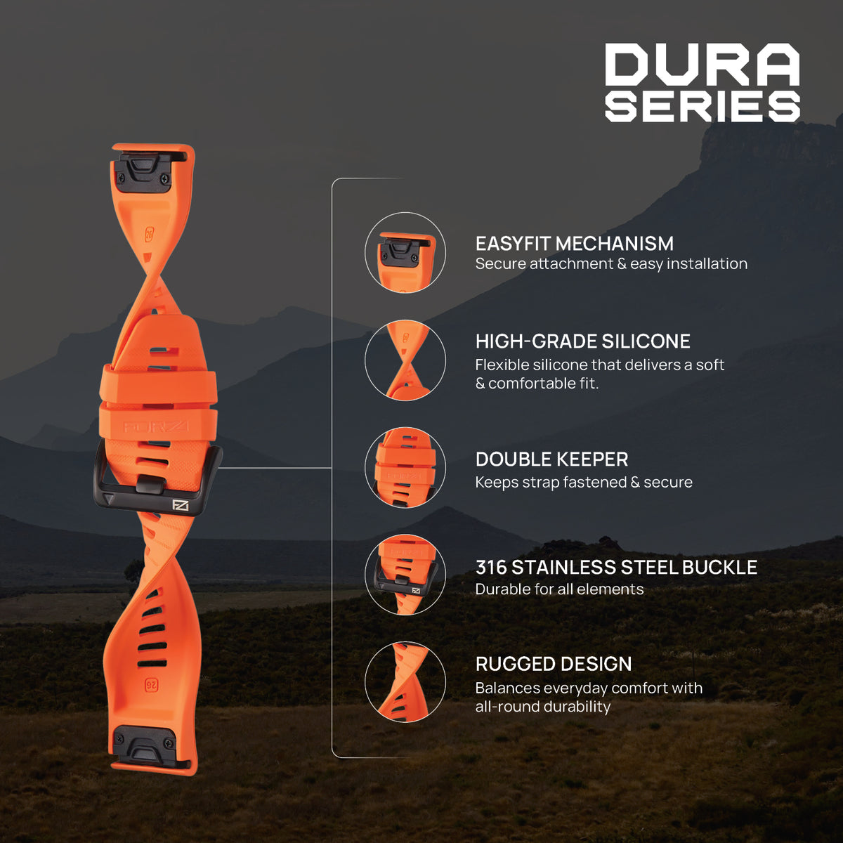 FORZA 26mm EasyFit Dura Watch Strap for Garmin