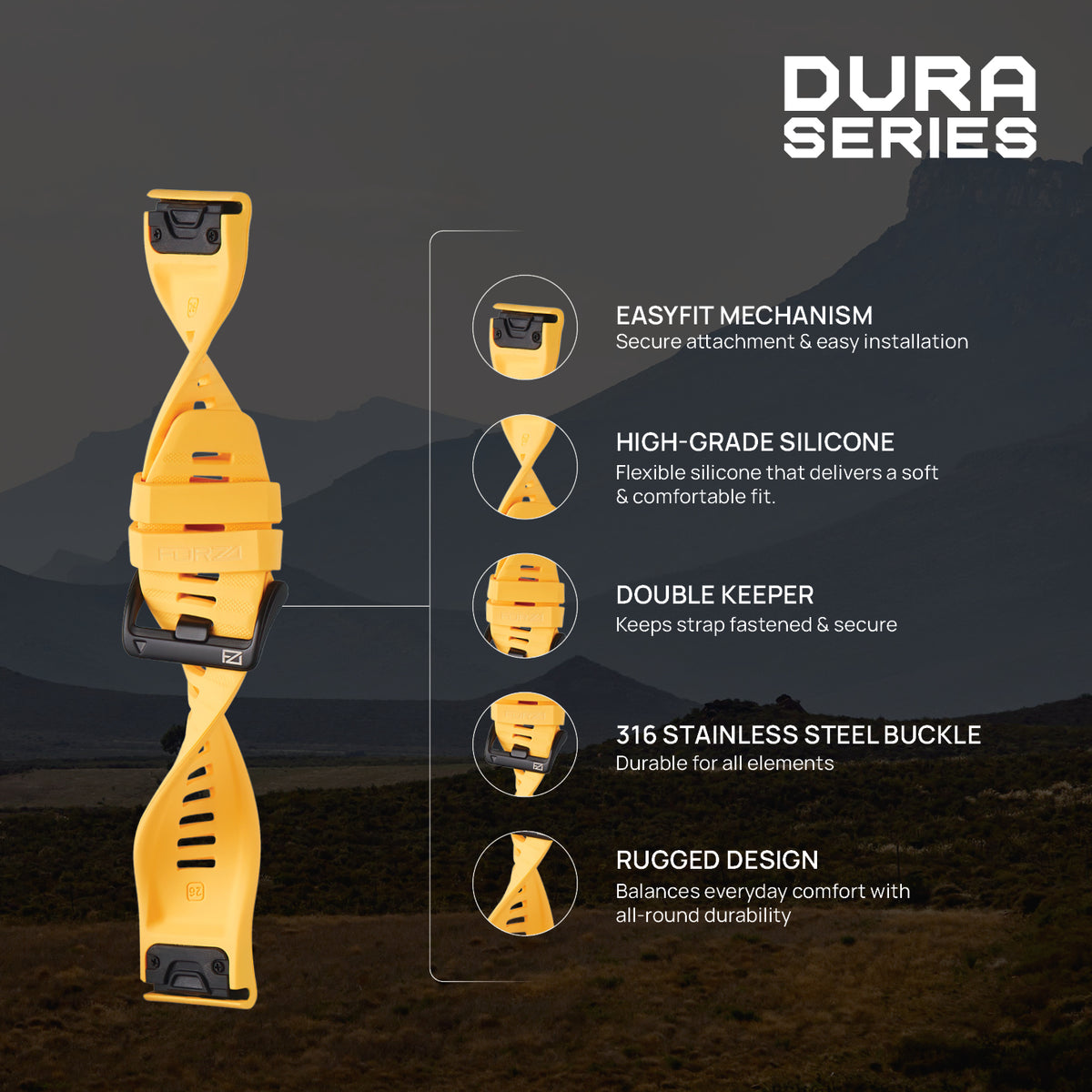 FORZA 26mm EasyFit Dura Watch Strap for Garmin