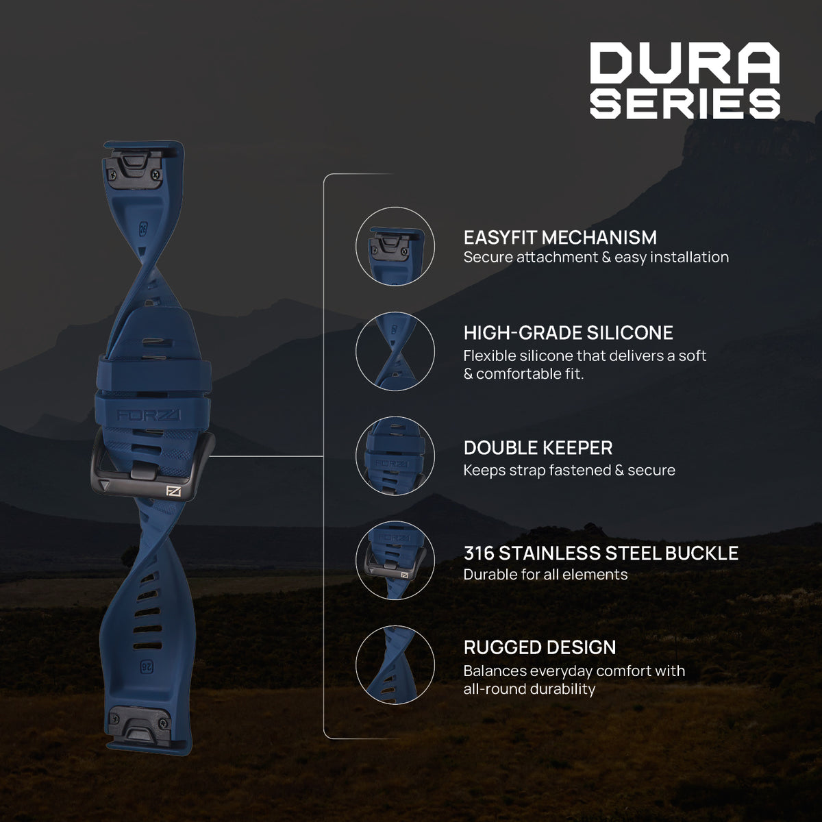 FORZA 26mm EasyFit Dura Watch Strap for Garmin