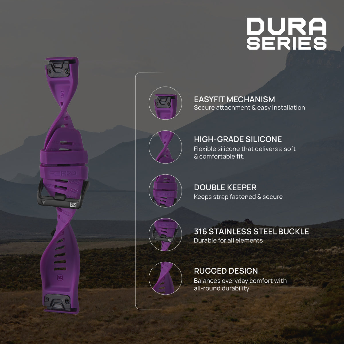 FORZA 26mm EasyFit Dura Watch Strap for Garmin