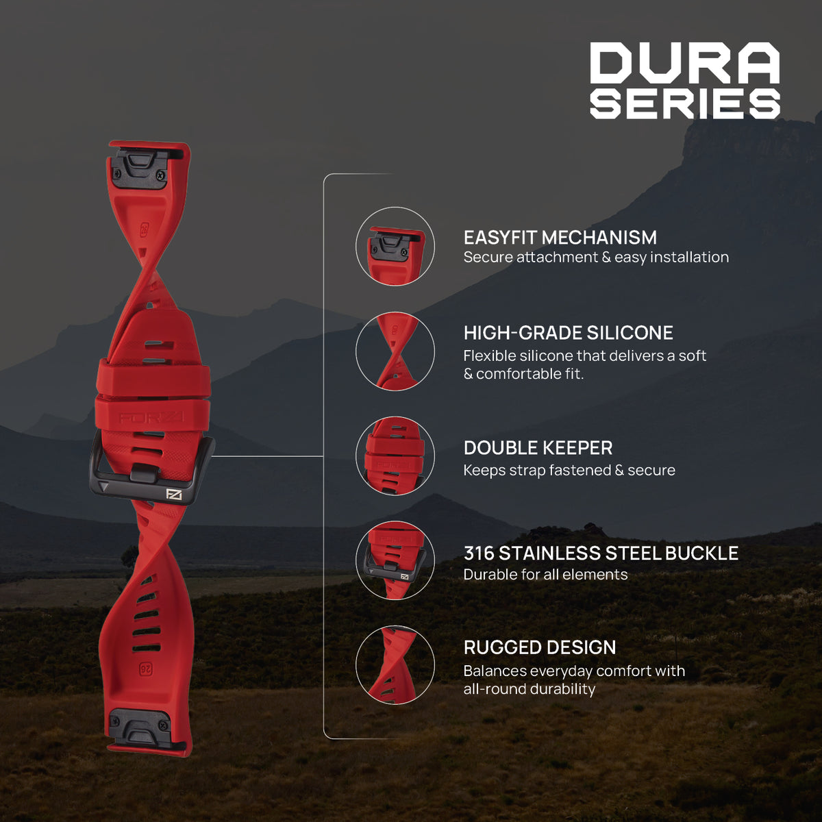 FORZA 26mm EasyFit Dura Watch Strap for Garmin