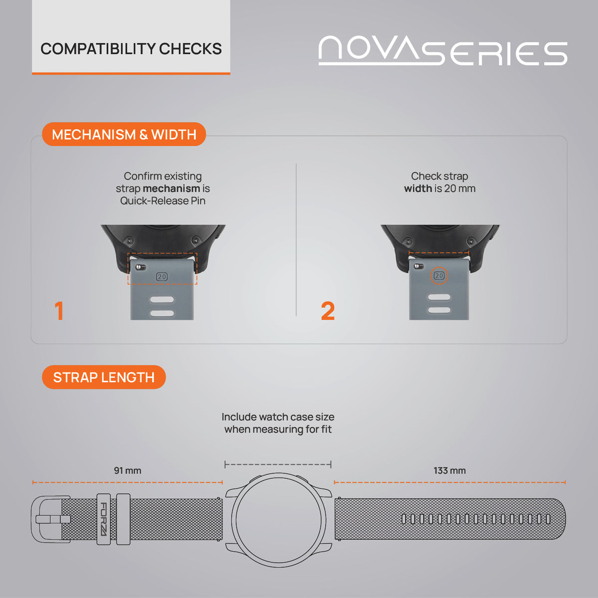 FORZA 20mm Quick Release Nova Watch Strap for Garmin & More