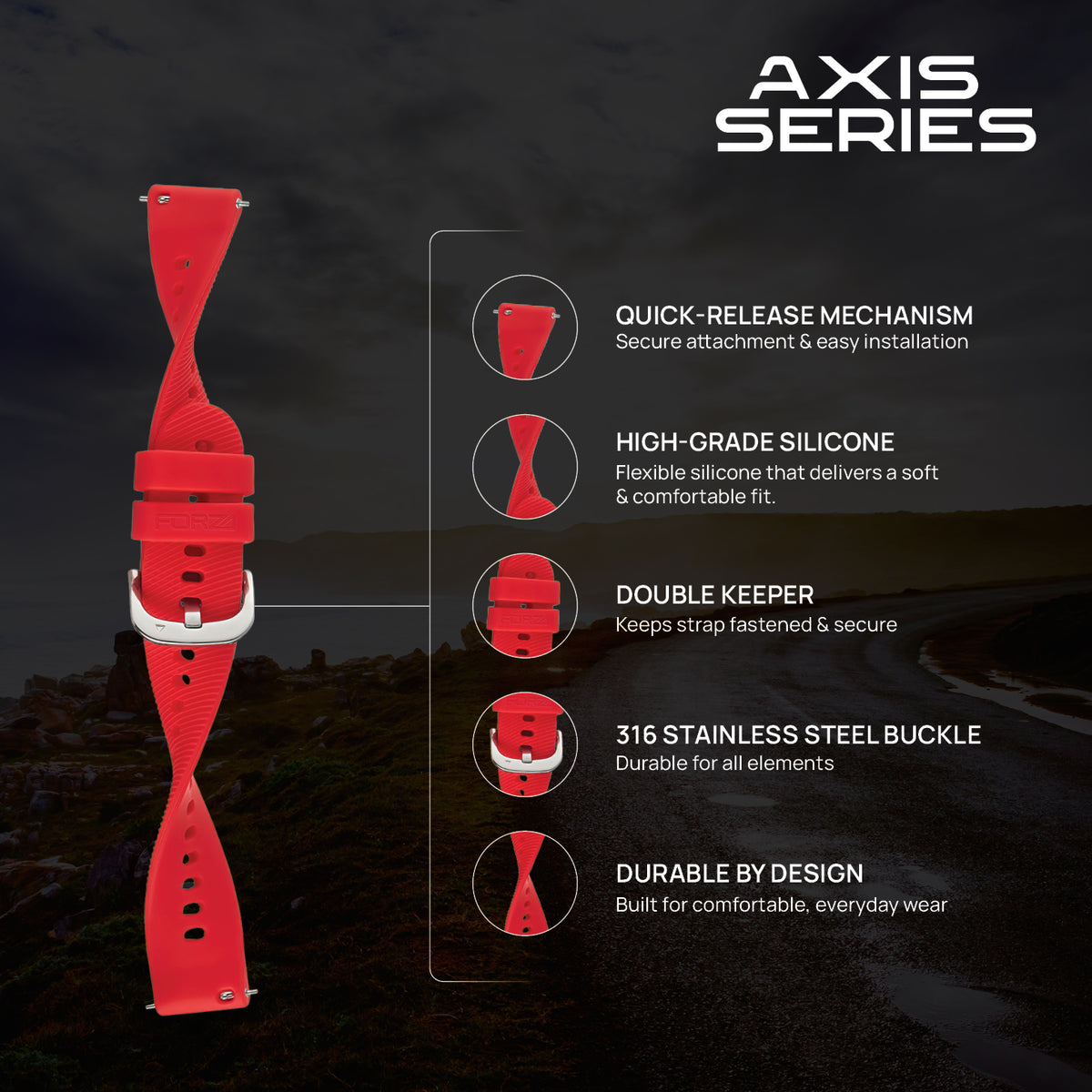 FORZA 20mm Quick Release Axis Watch Strap for Garmin & More