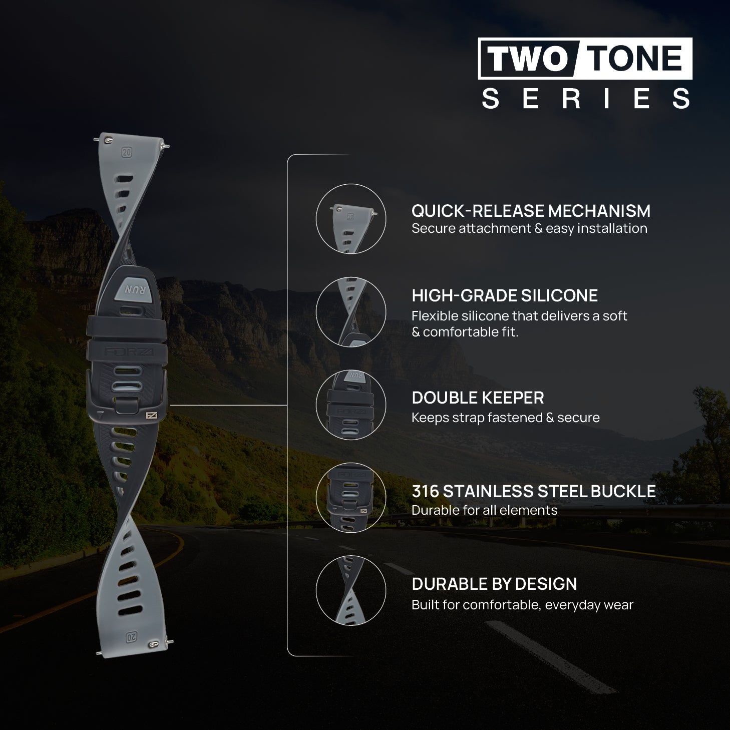 FORZA Elite 20mm Quick Release Two-Tone Watch Strap