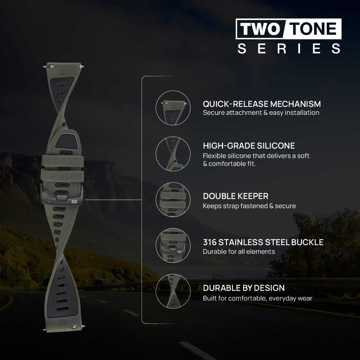 FORZA Elite 22mm Quick Release Two-Tone Watch Strap