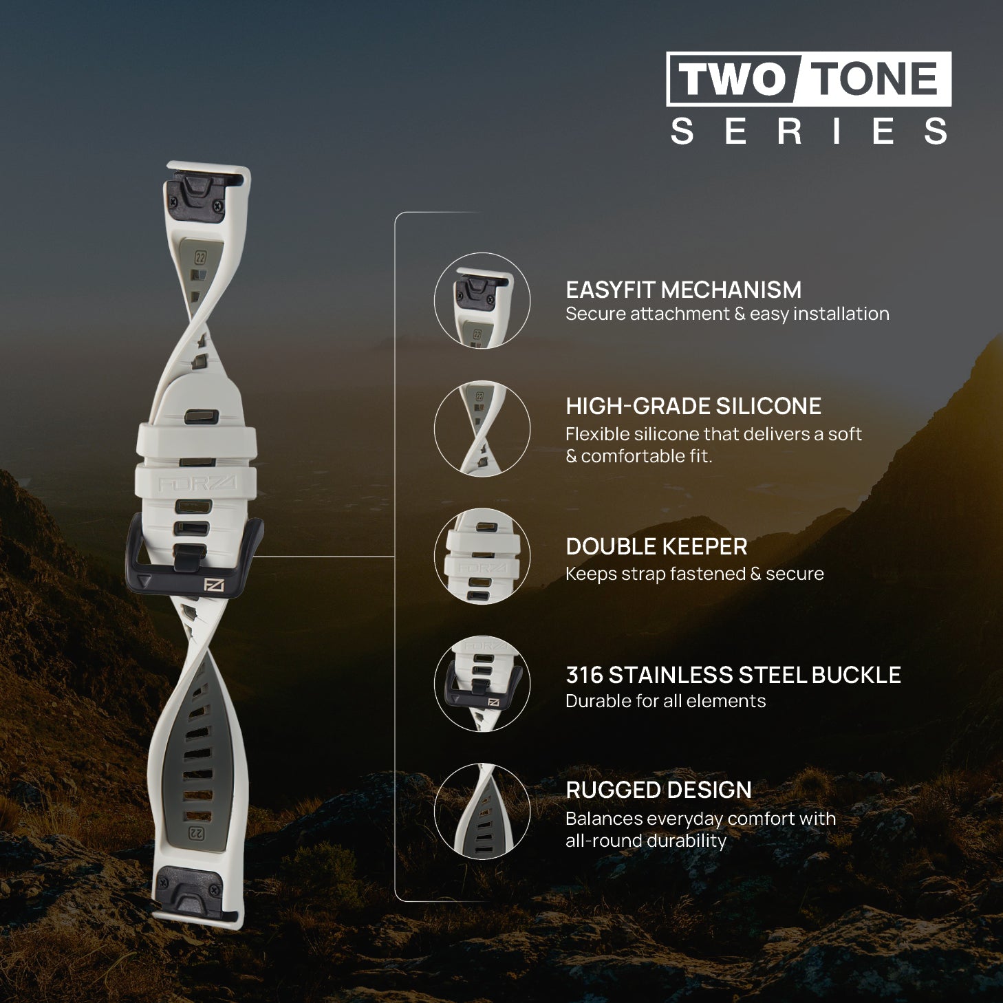 FORZA Elite 22mm EasyFit Two-Tone Watch Strap for Garmin