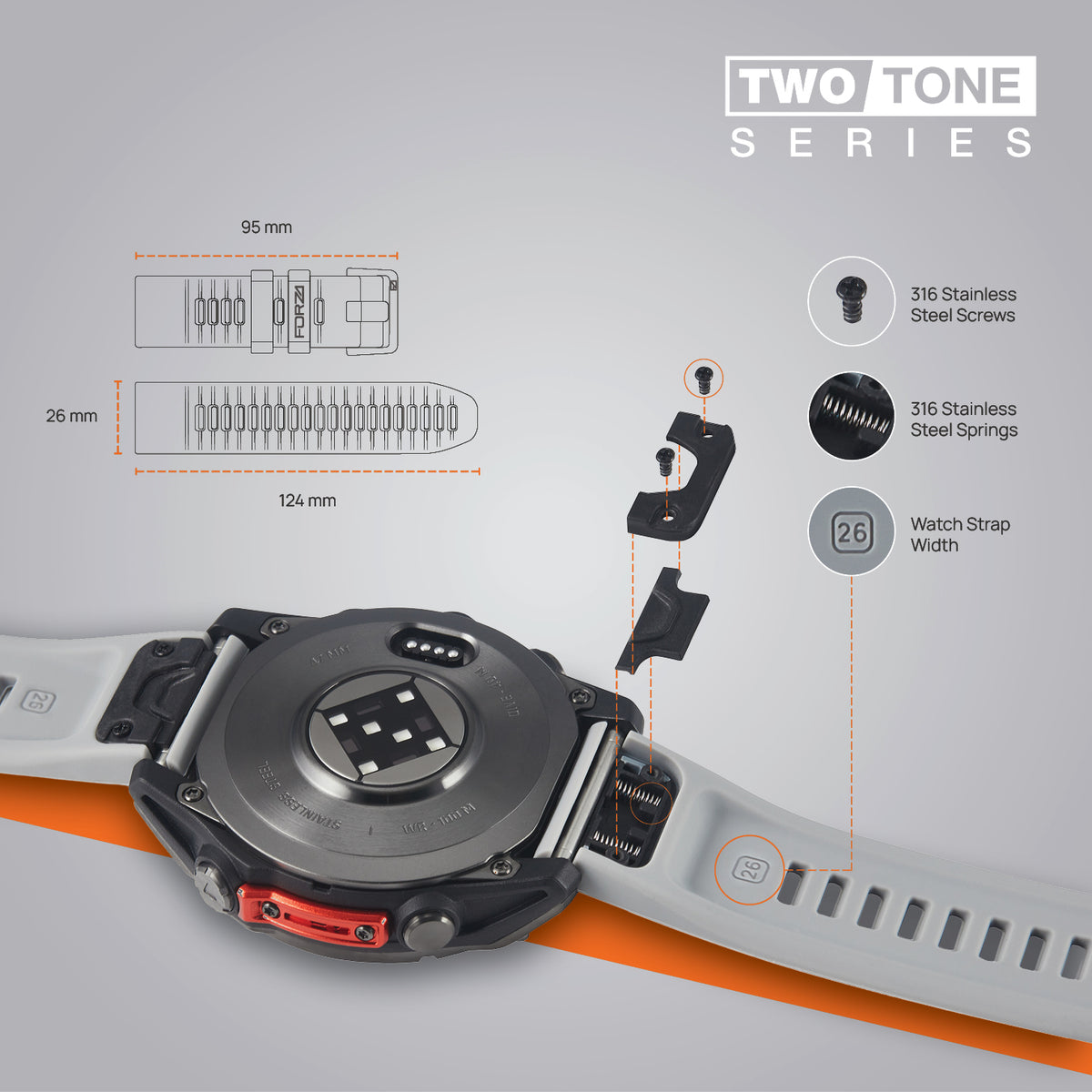 FORZA 26mm EasyFit Two-Tone Watch Strap for Garmin