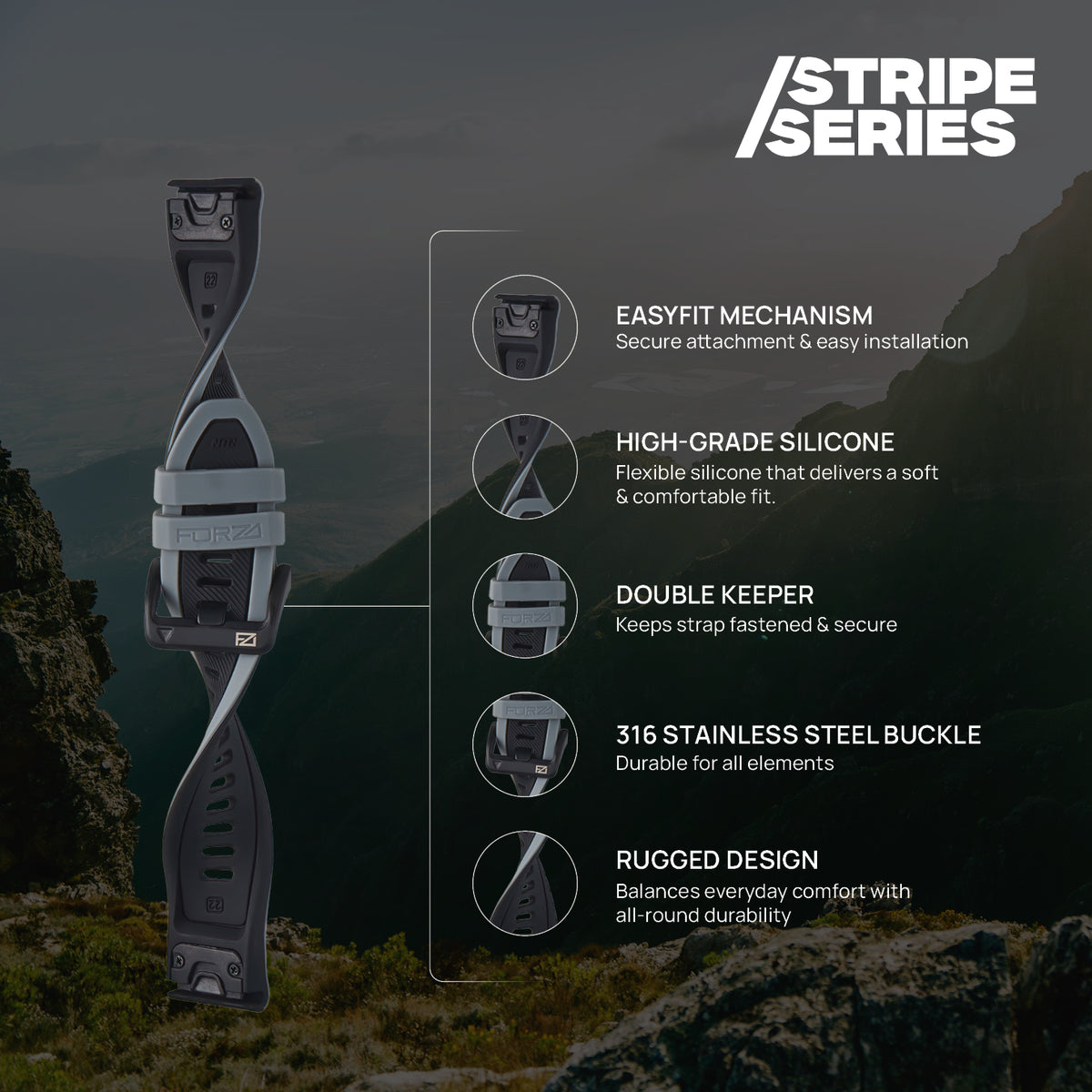 FORZA 22mm EasyFit Stripe Watch Strap for Garmin