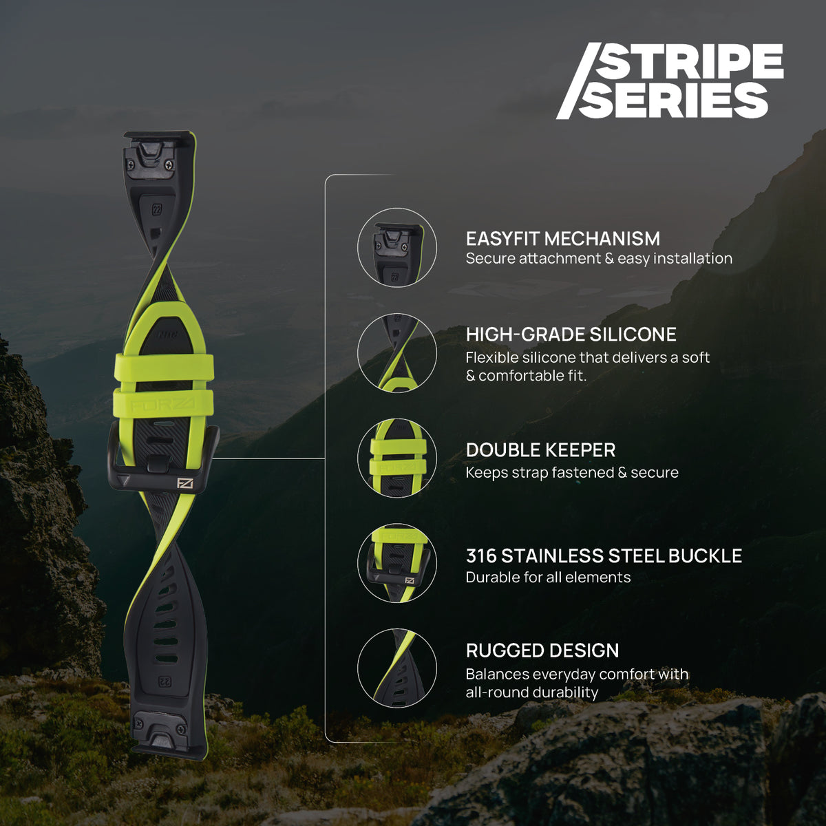 FORZA 22mm EasyFit Stripe Watch Strap for Garmin