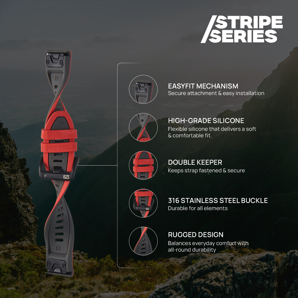 FORZA 22mm EasyFit Stripe Watch Strap for Garmin