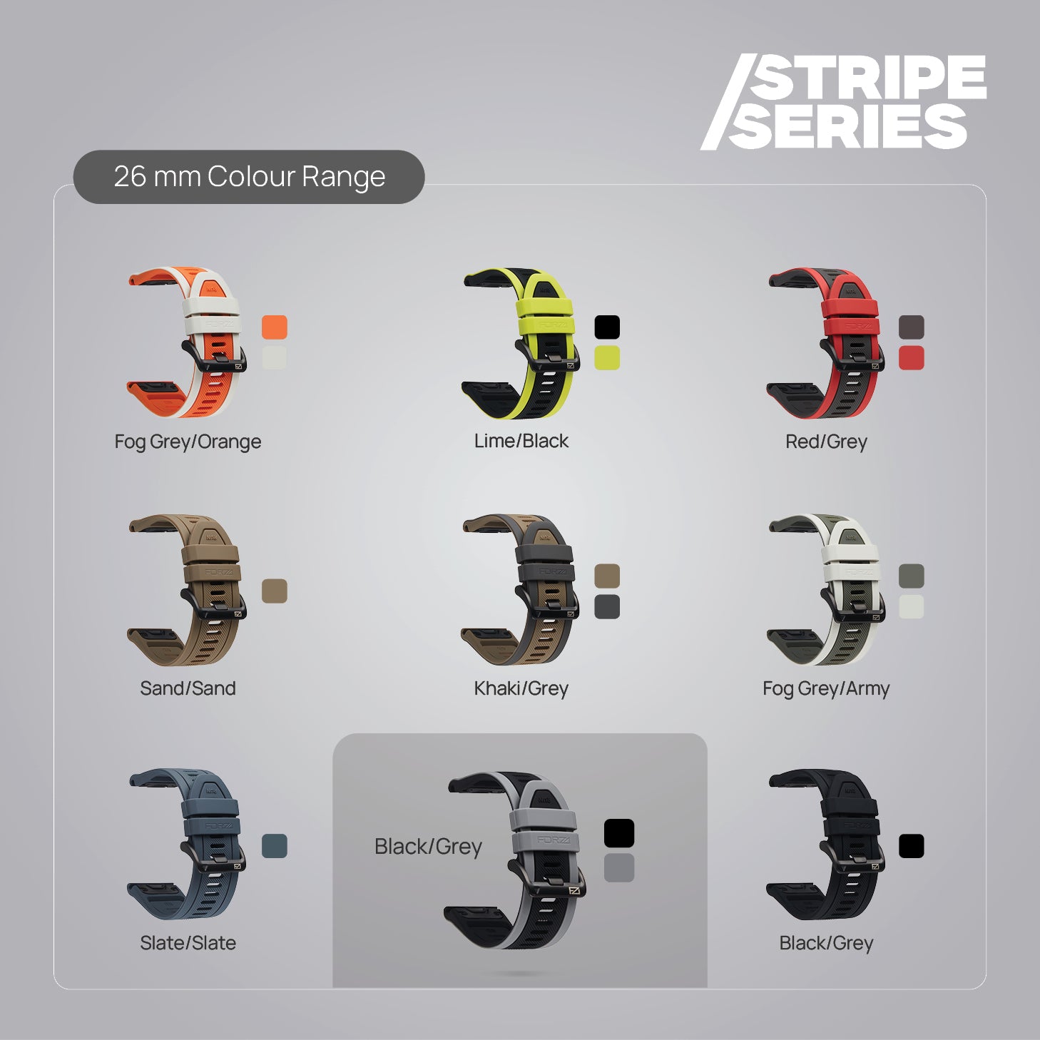 FORZA Elite 26mm EasyFit Stripe Series Watch Strap for Garmin