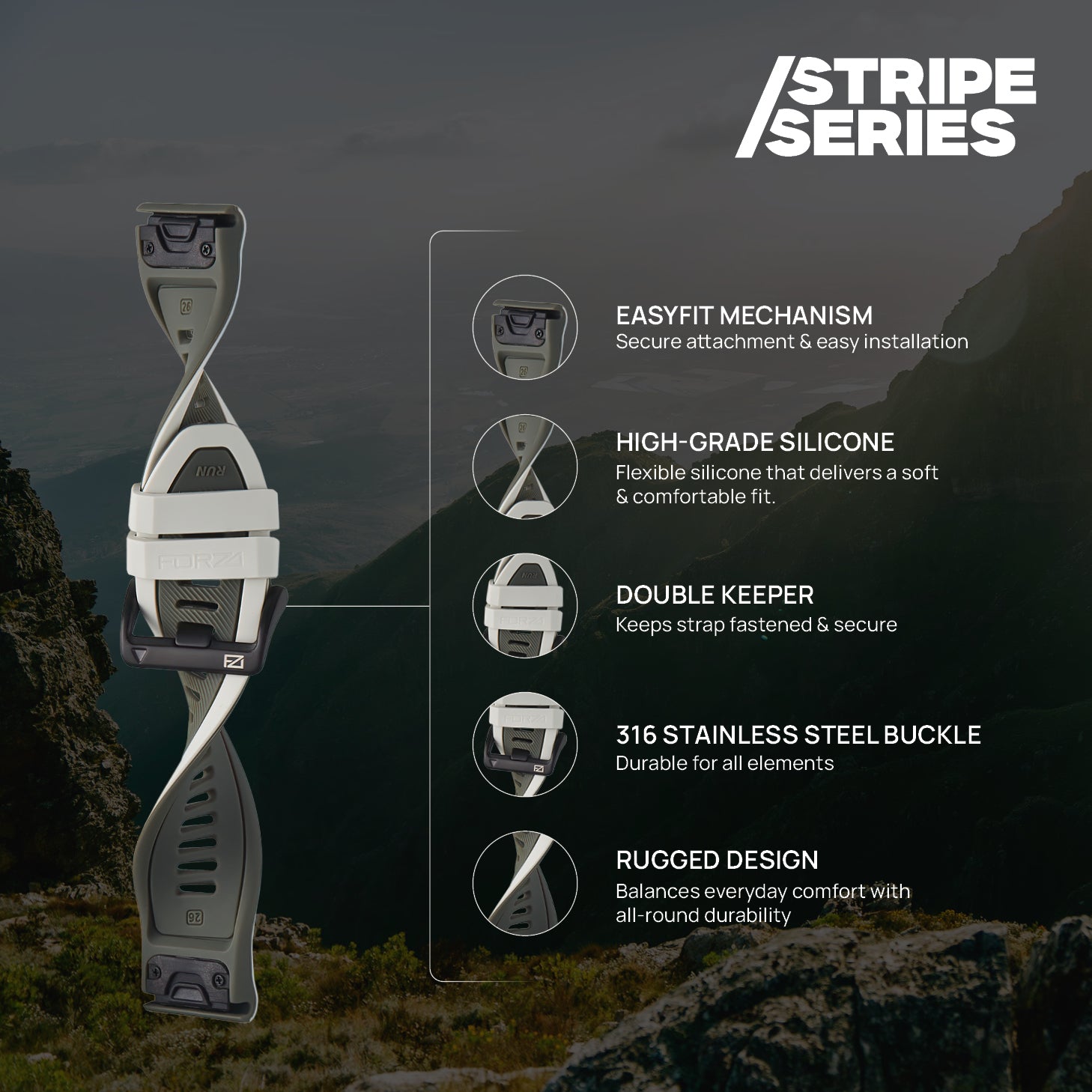 FORZA Elite 26mm EasyFit Stripe Series Watch Strap for Garmin