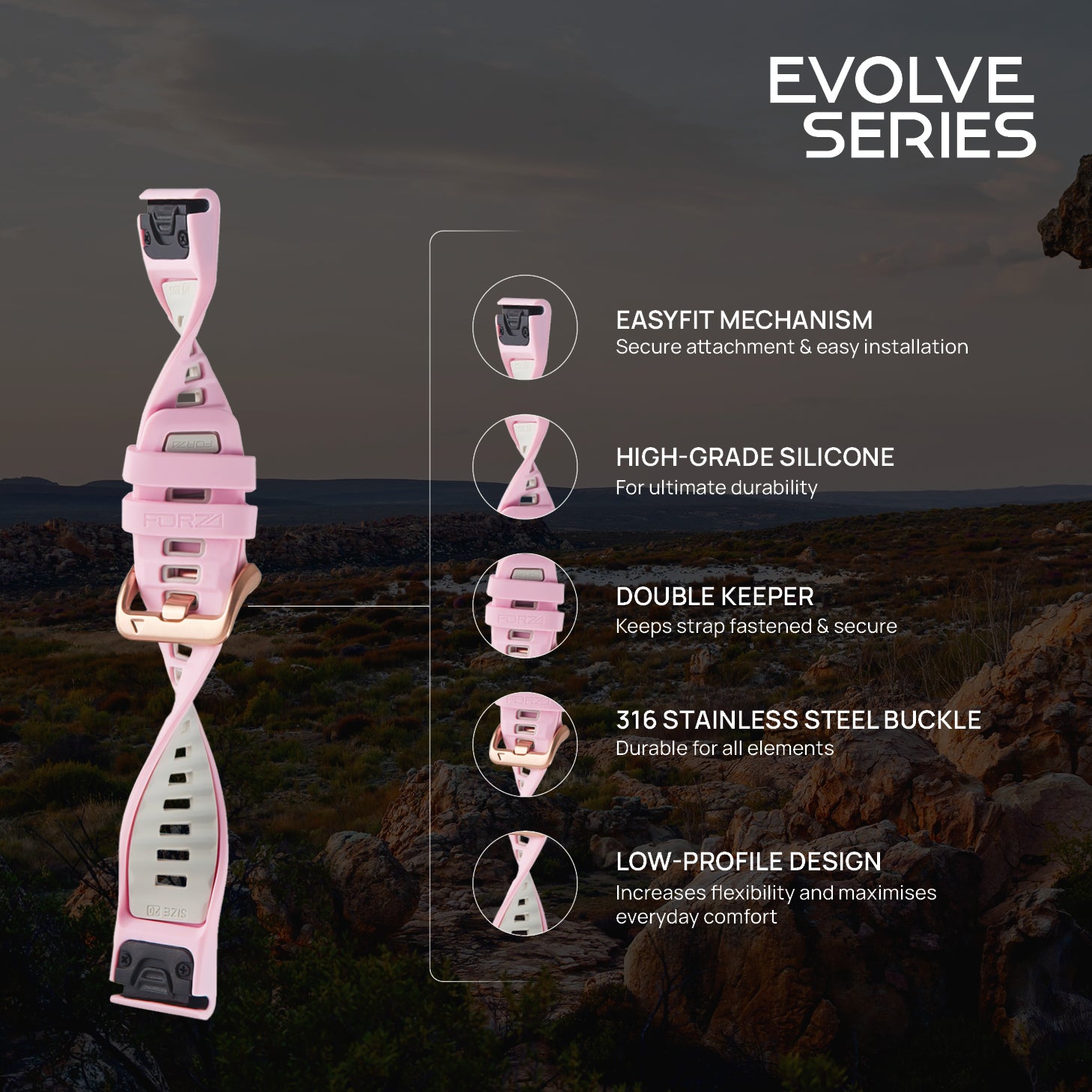 FORZA Elite 20 mm EasyFit Evolve Series Watch Strap for Garmin