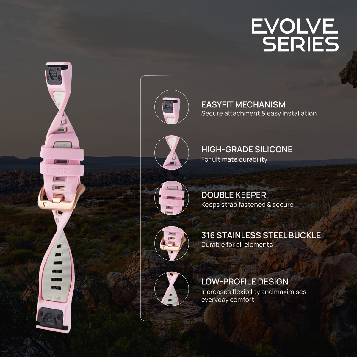 FORZA 20mm EasyFit Evolve Watch Strap for Garmin