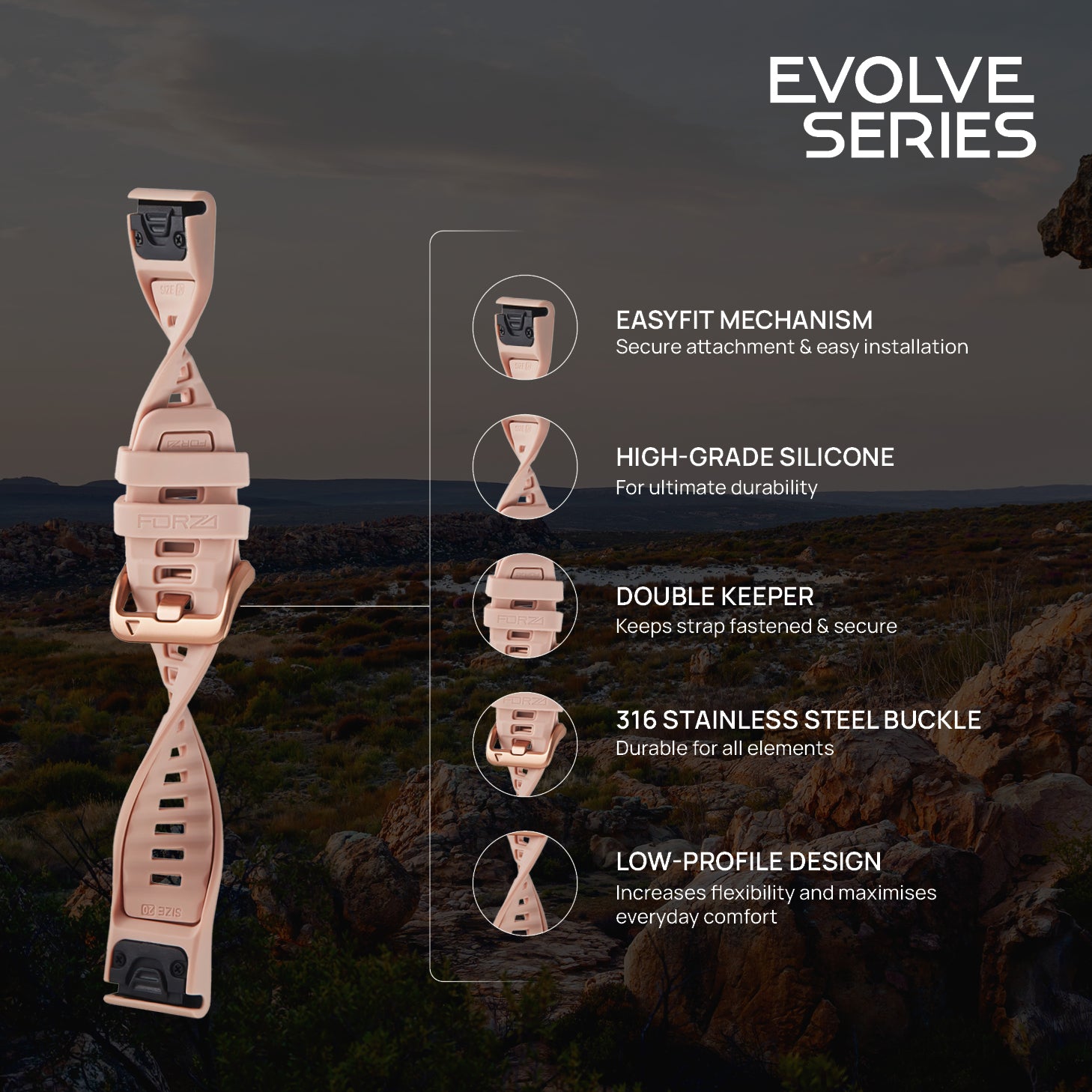 FORZA Elite 20 mm EasyFit Evolve Series Watch Strap for Garmin