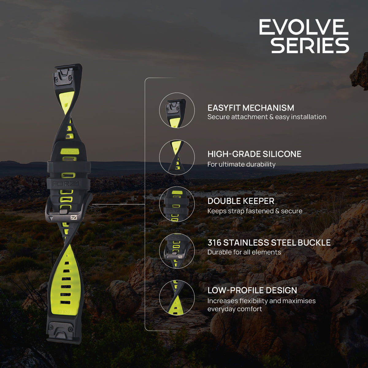 FORZA 22mm EasyFit Evolve Watch Strap for Garmin