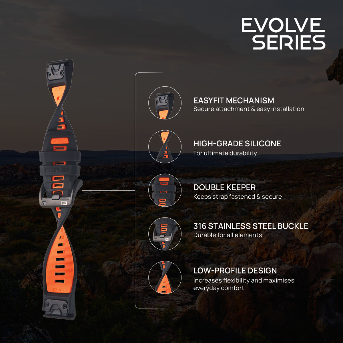 FORZA 22mm EasyFit Evolve Watch Strap for Garmin