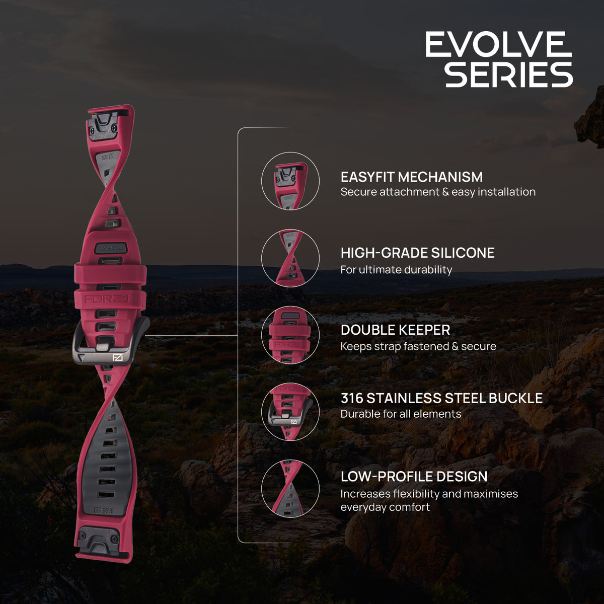 FORZA 22mm EasyFit Evolve Watch Strap for Garmin