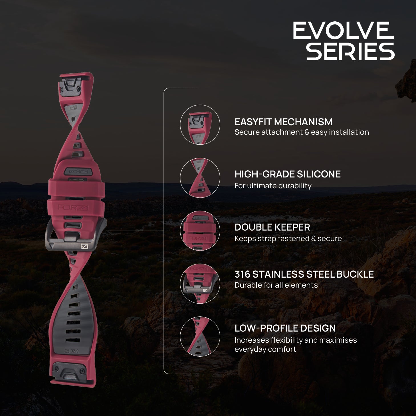 FORZA Elite 26 mm EasyFit Evolve Series Watch Strap for Garmin