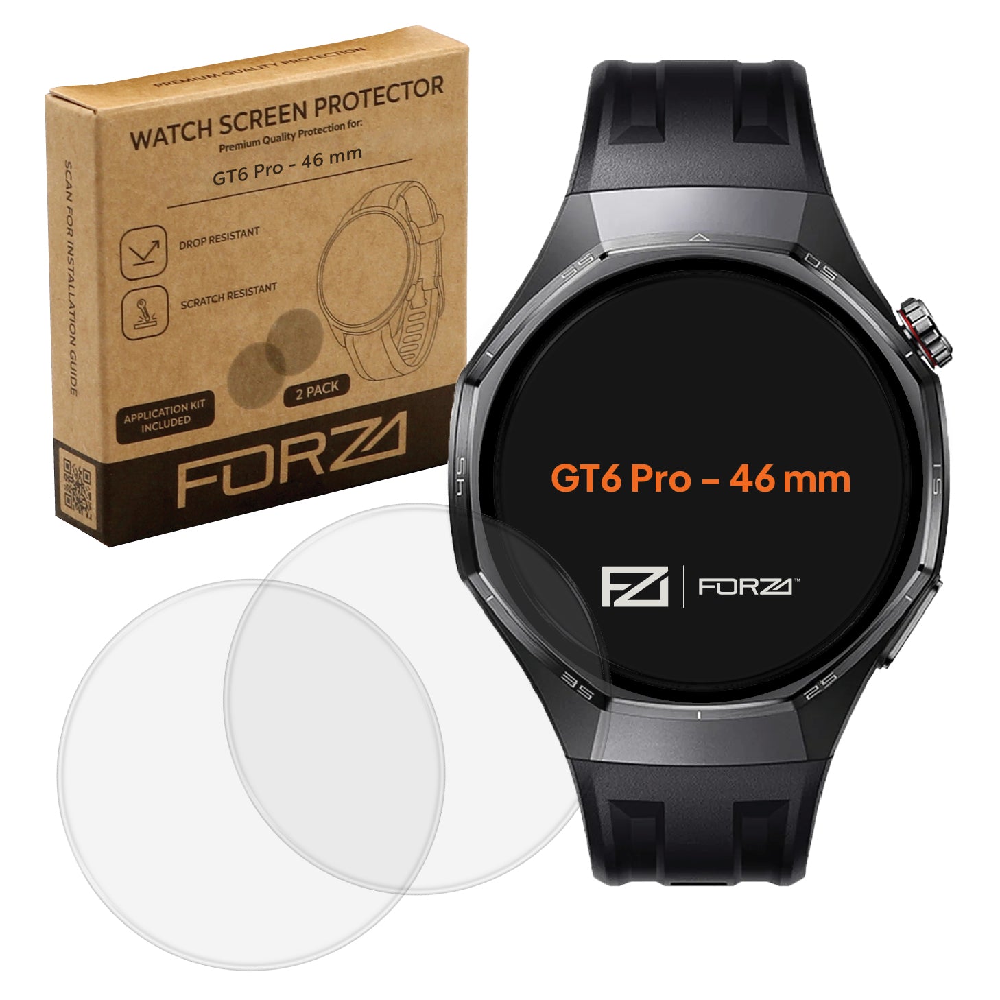 FORZA Tempered Glass Screen Protector for Huawei Watch GT 6 Pro – 46 mm (2 Pack)