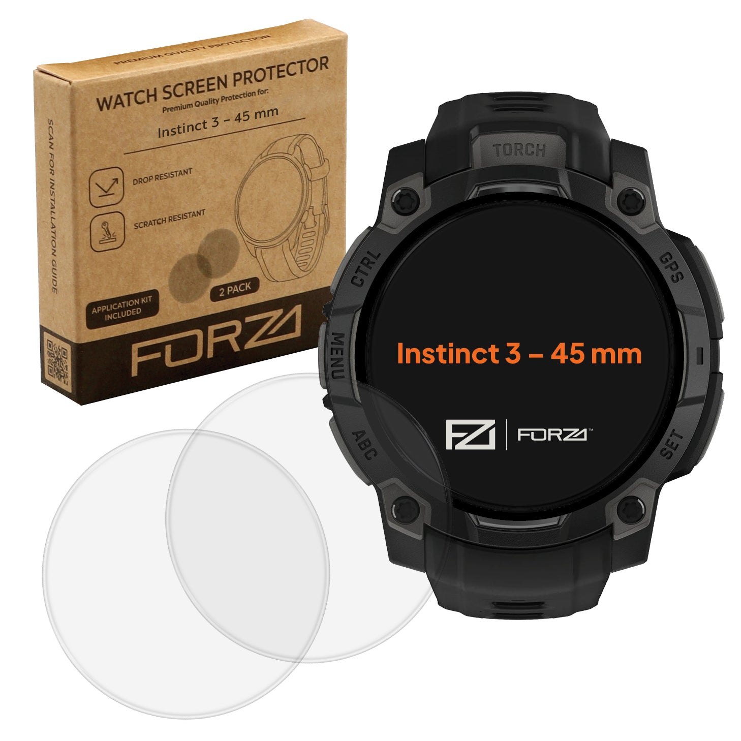 FORZA Tempered Glass Screen Protector for Garmin Instinct 3 – 45 mm (2 Pack)