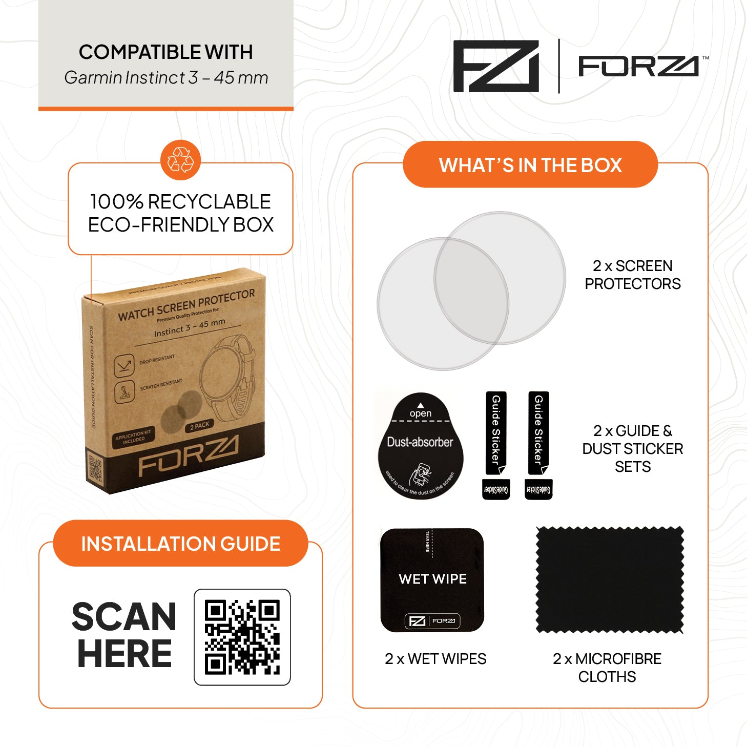 FORZA Tempered Glass Screen Protector for Garmin Instinct 3 – 45 mm (2 Pack)