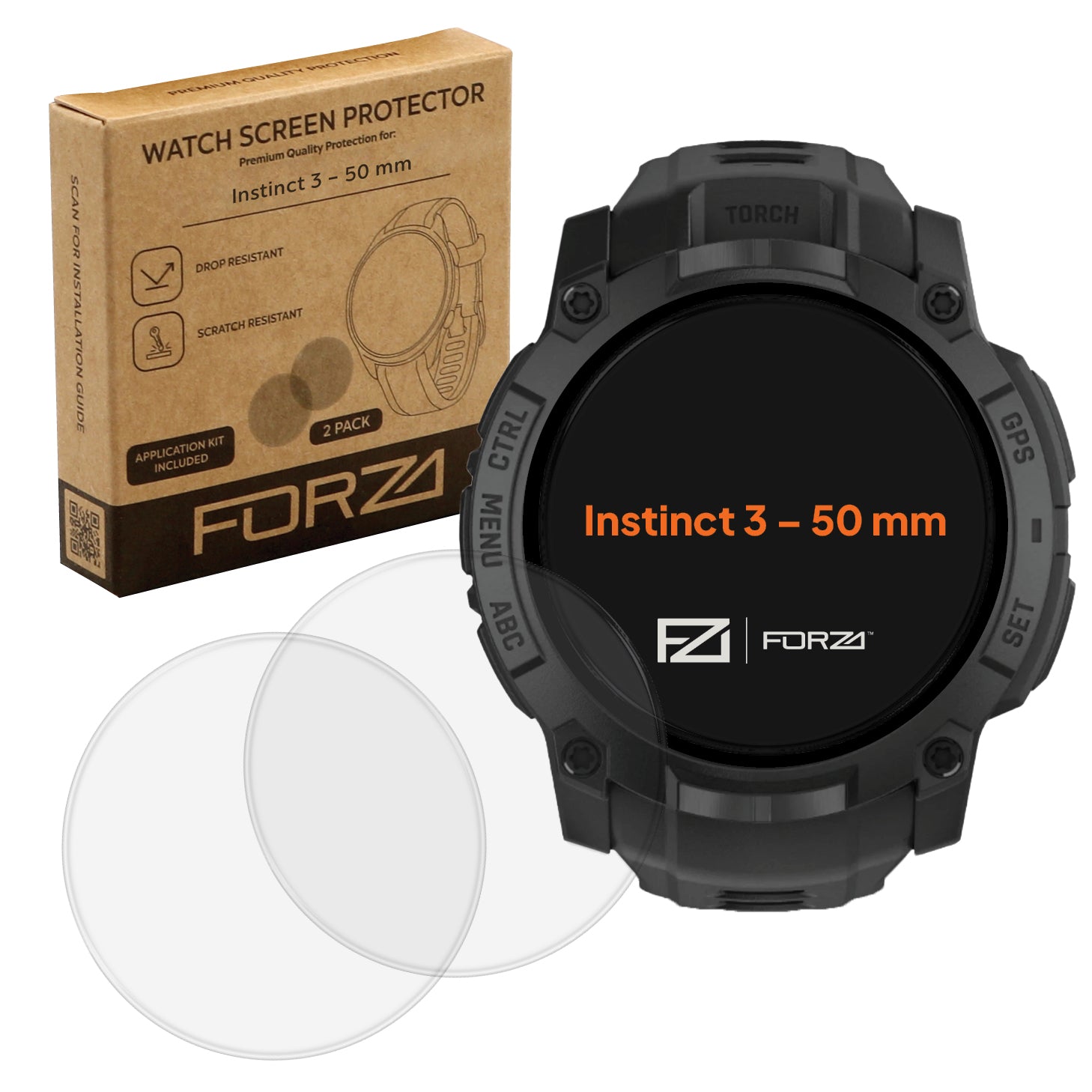 FORZA Tempered Glass Screen Protector for Garmin Instinct 3 – 50 mm (2 Pack)