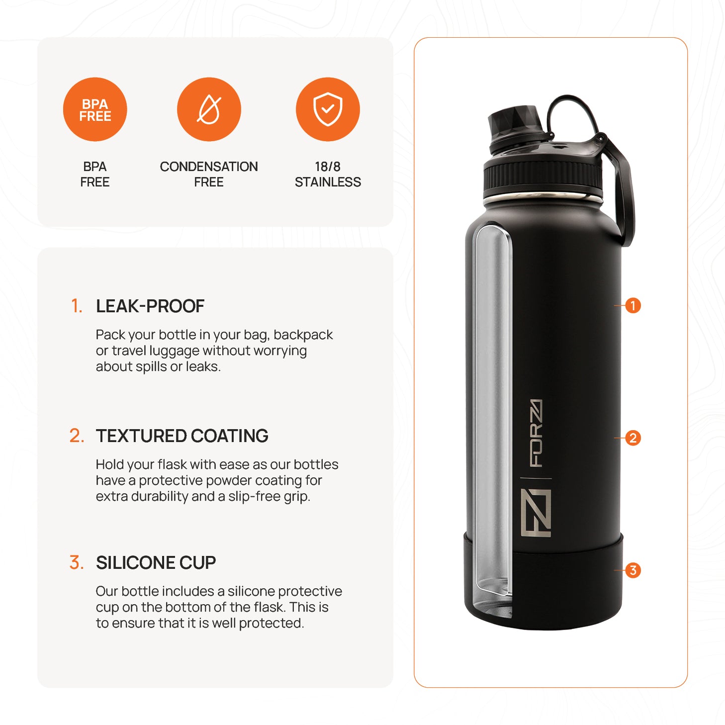 FORZA 1200ml Premium Insulated Stainless-Steel Flask with 3 Lids