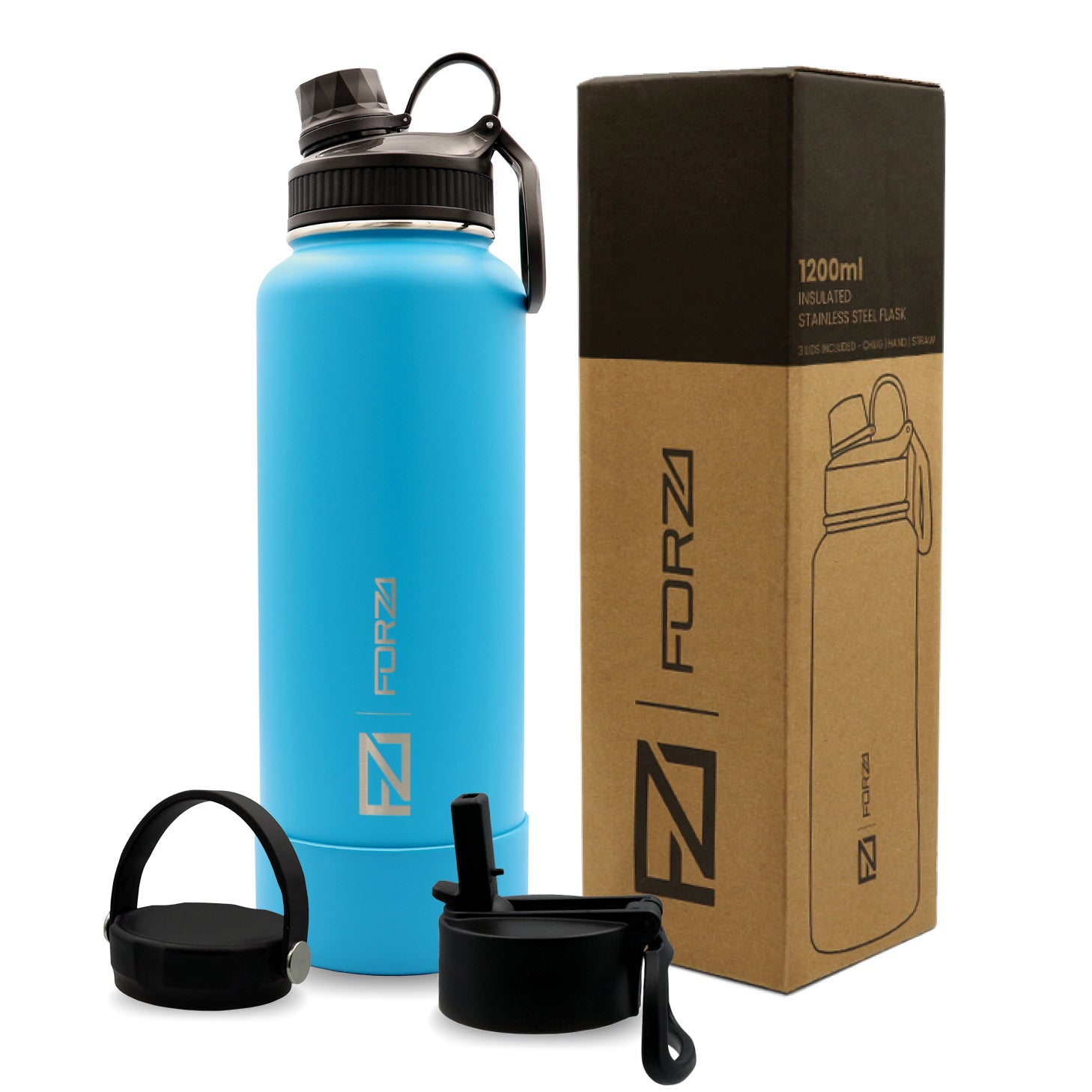 FORZA 1200ml Premium Insulated Stainless-Steel Flask with 3 Lids