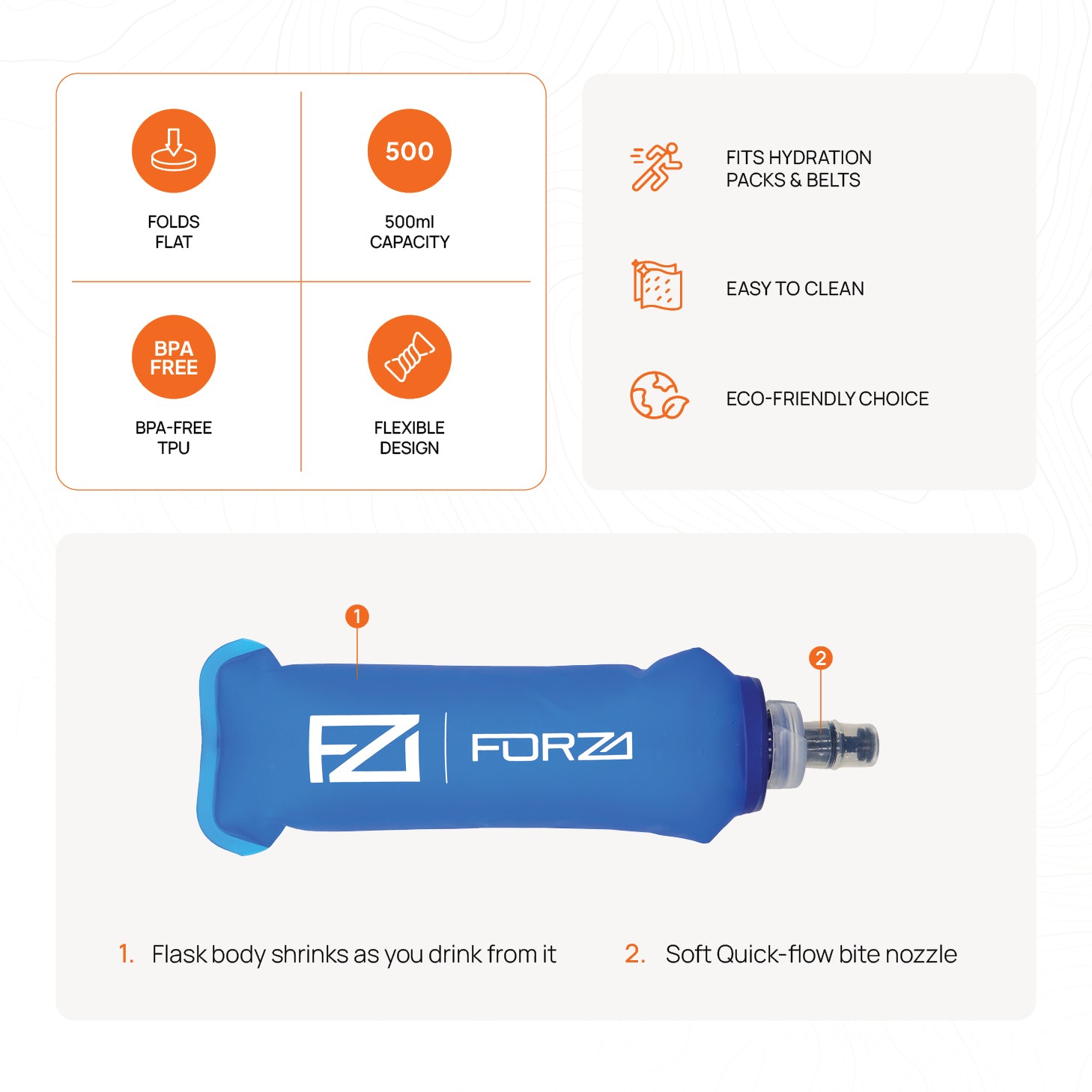 FORZA 500ml Premium Soft Flask Collapsible Running Water Bottle (Single)