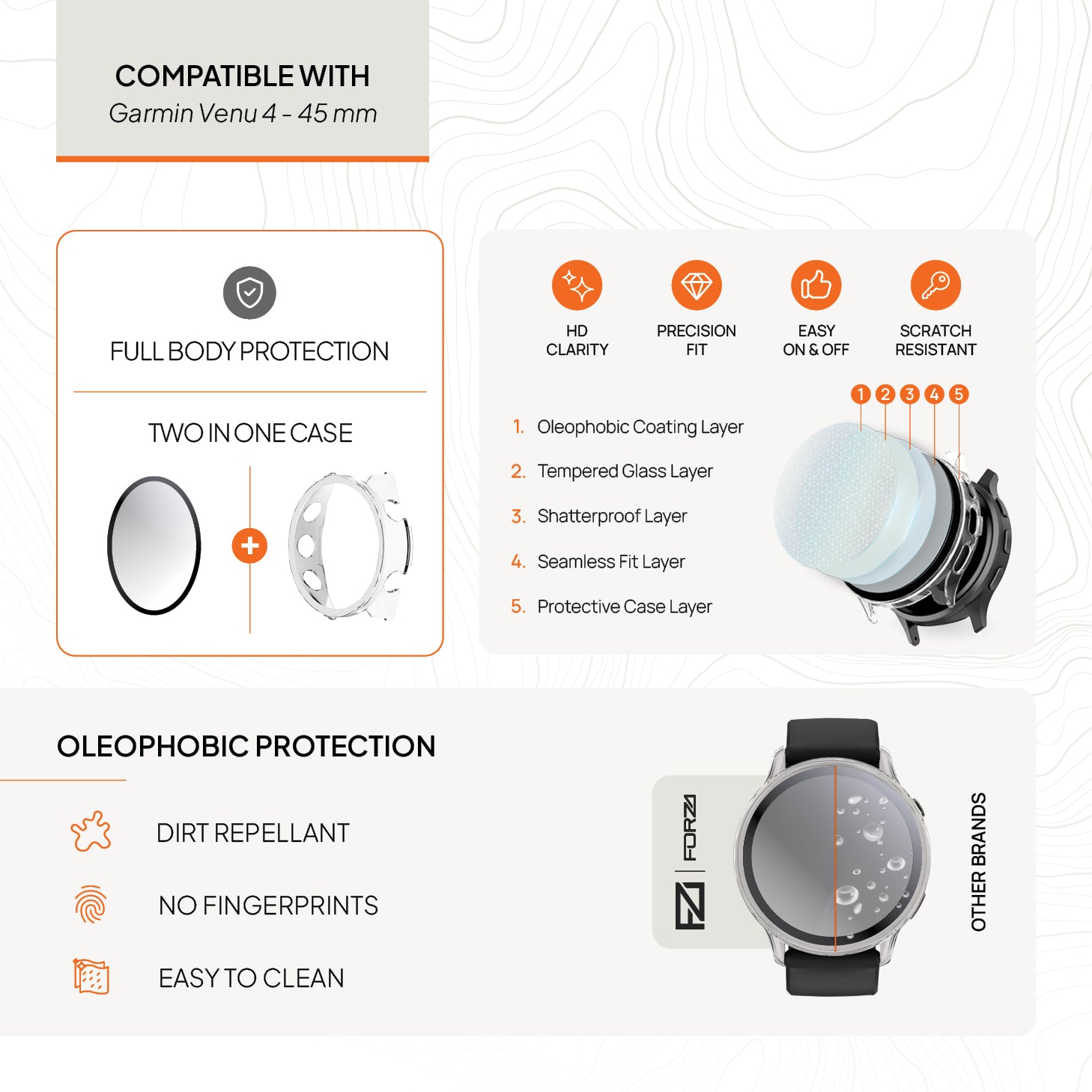 FORZA Tempered Film Watch Case for Garmin Venu 4 – 45 mm