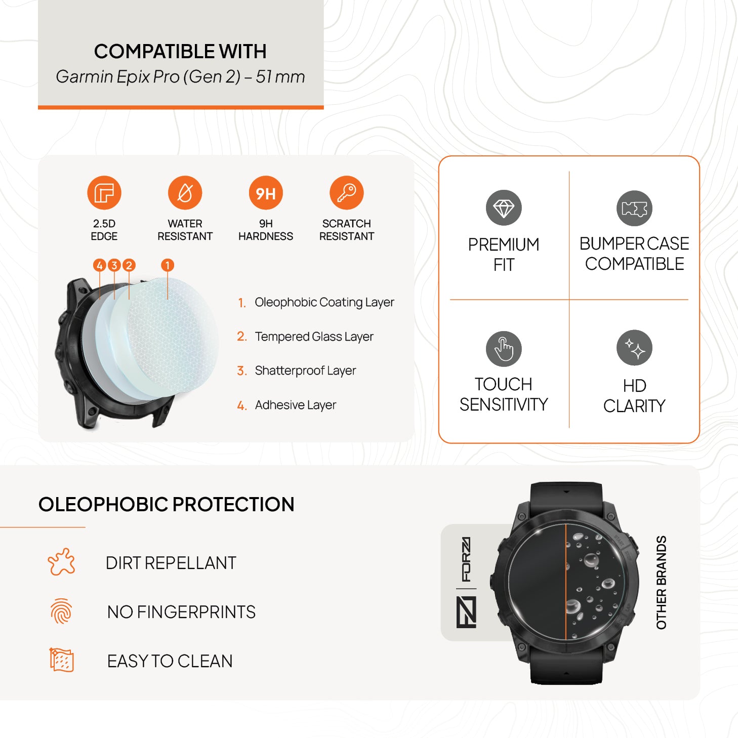 FORZA Tempered Glass Screen Protector for Garmin Epix Pro (Gen 2) – 51 mm