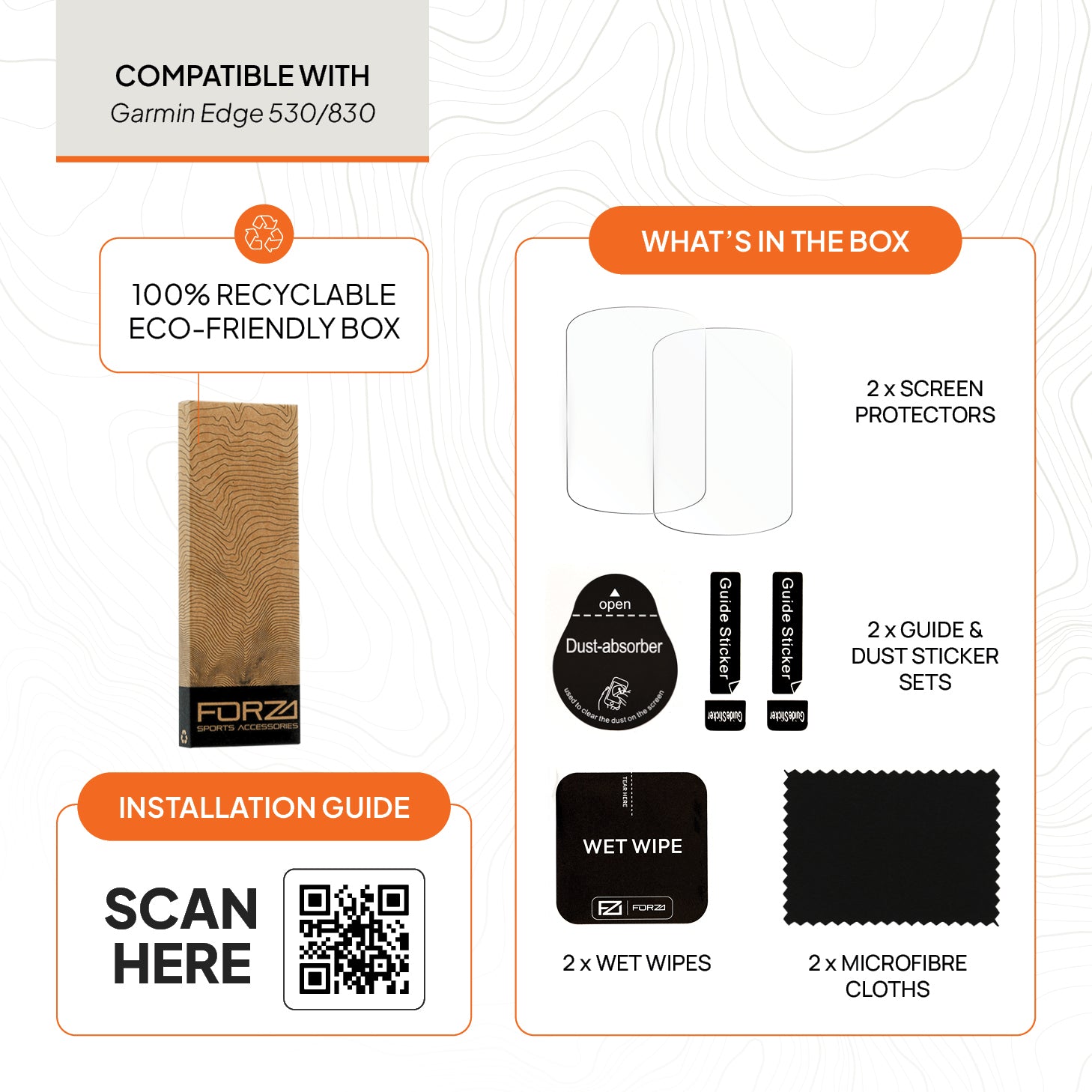 FORZA Tempered Glass Screen Protector for Garmin Edge 530 / 830 (2 Pack)