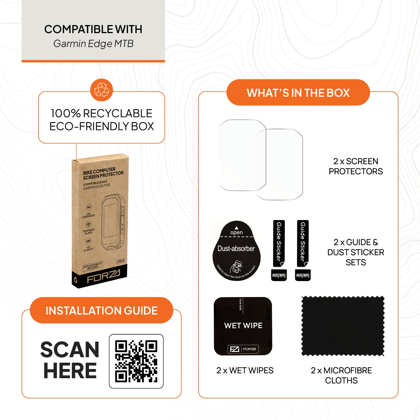 FORZA Tempered Glass Screen Protector for Garmin Edge MTB (2 Pack)