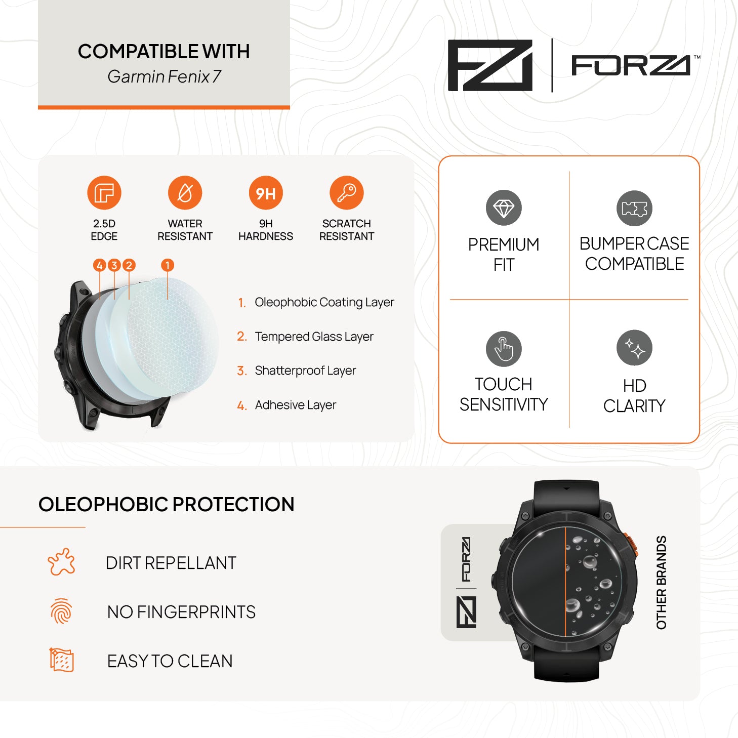 FORZA Tempered Glass Screen Protector for Garmin Fenix 7 (2 Pack)