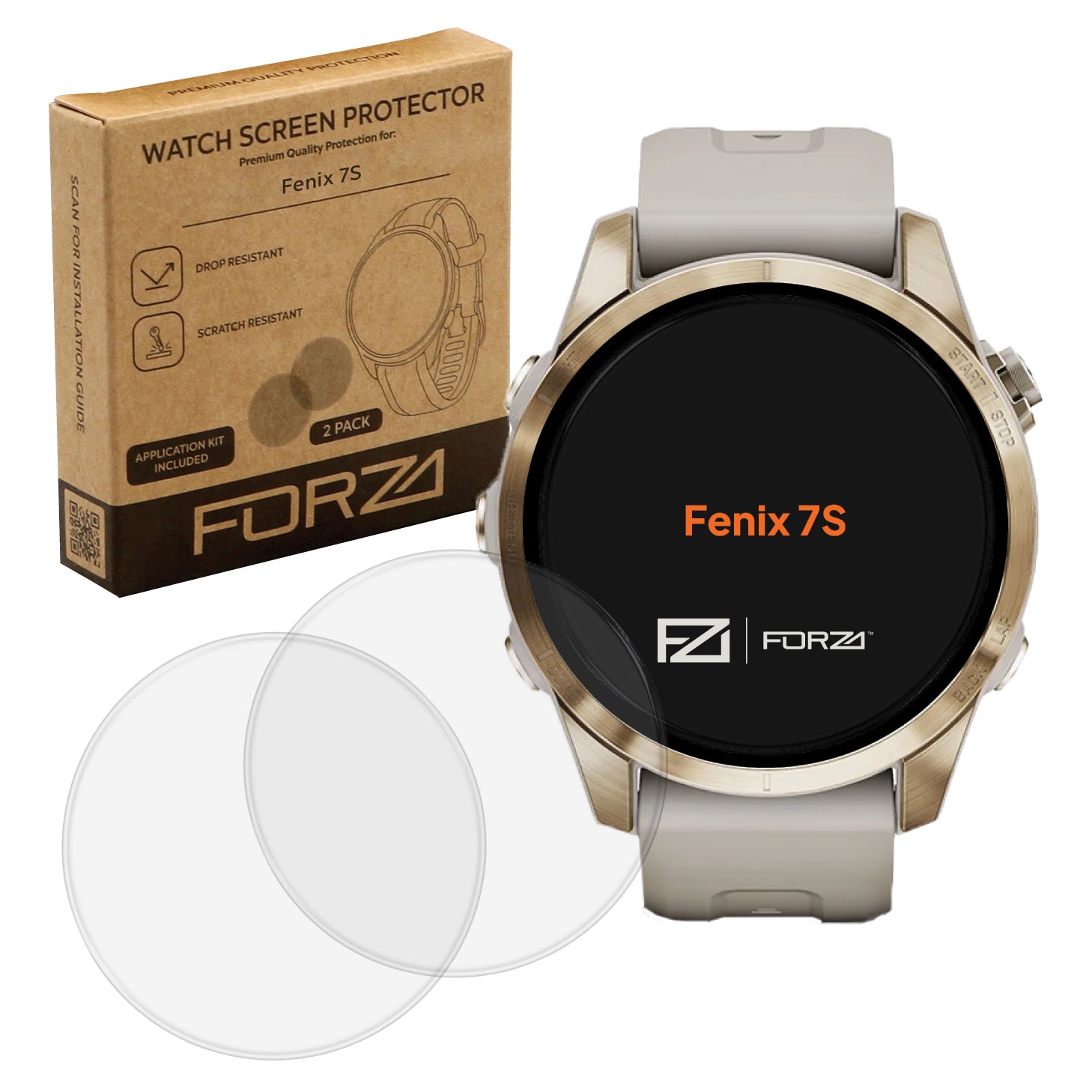FORZA Tempered Glass Screen Protector for Garmin Fenix 7S (2 Pack)