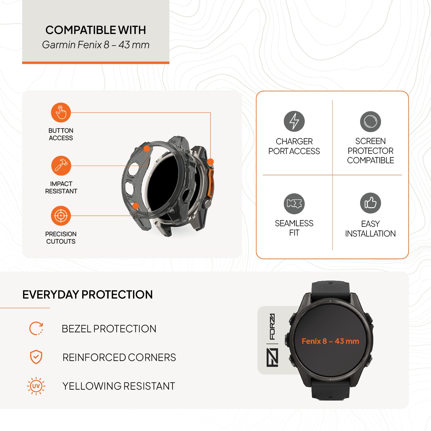 FORZA TPU Bumper Case for Garmin Fenix 8 – 43mm