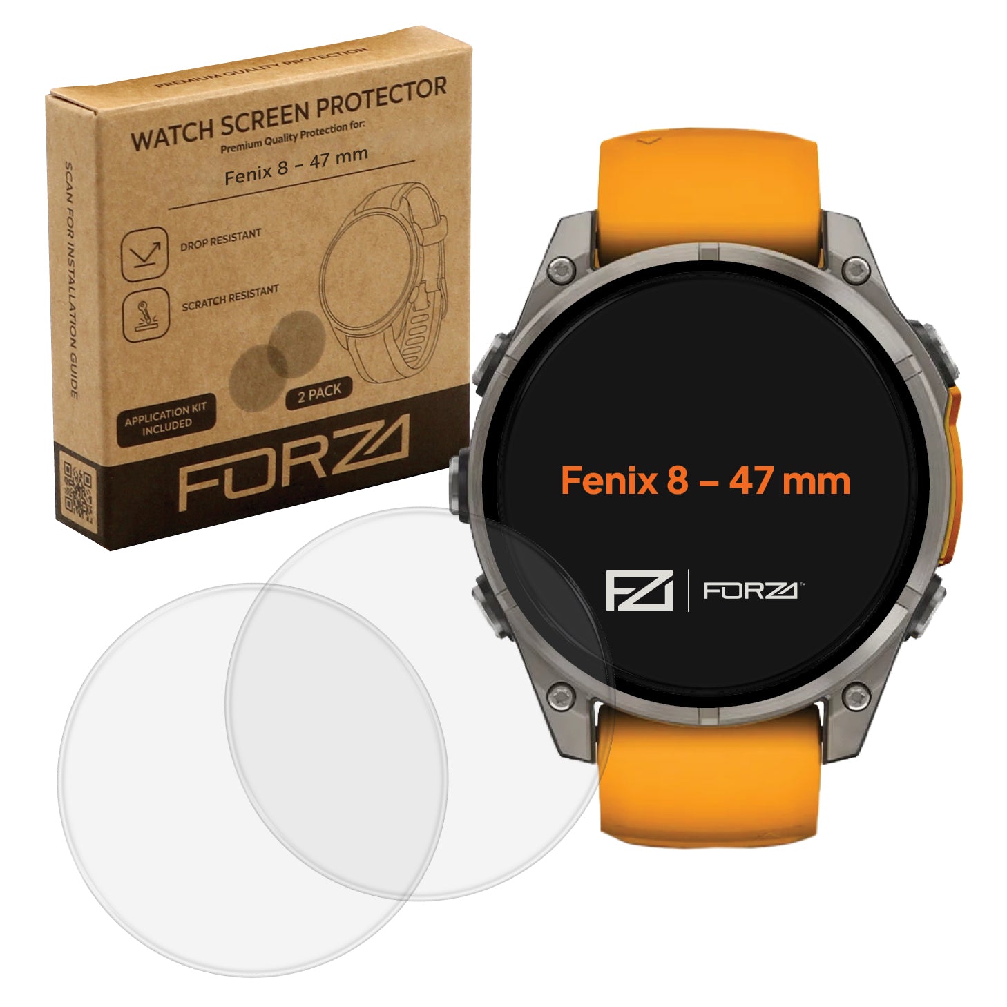 FORZA Tempered Glass Screen Protector for Garmin Fenix 8 / E – 47 mm (2 Pack)